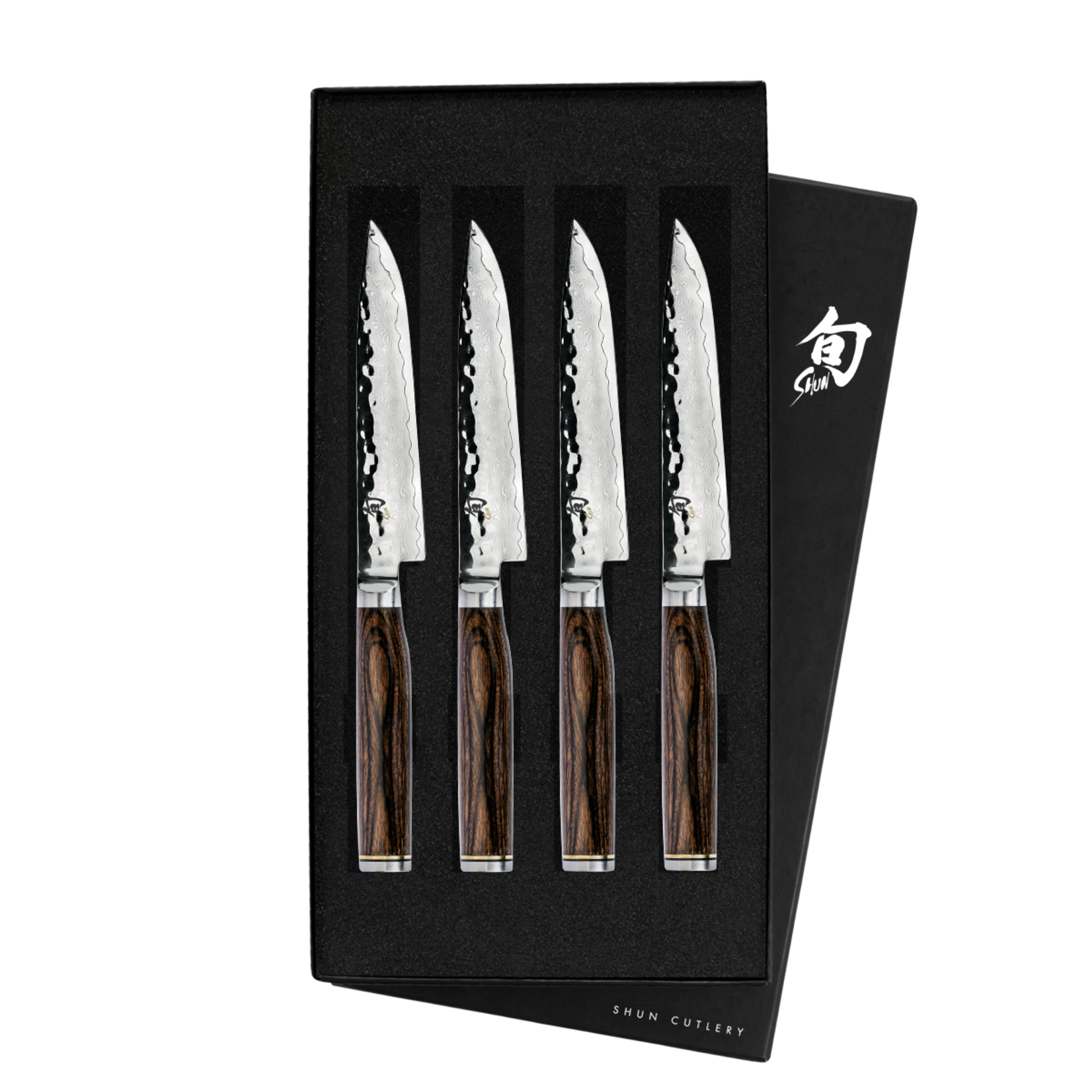 Shun Premier 4 Pc Steak Knife Set: Four Steak Knives (TDM0711) in a boxed set.