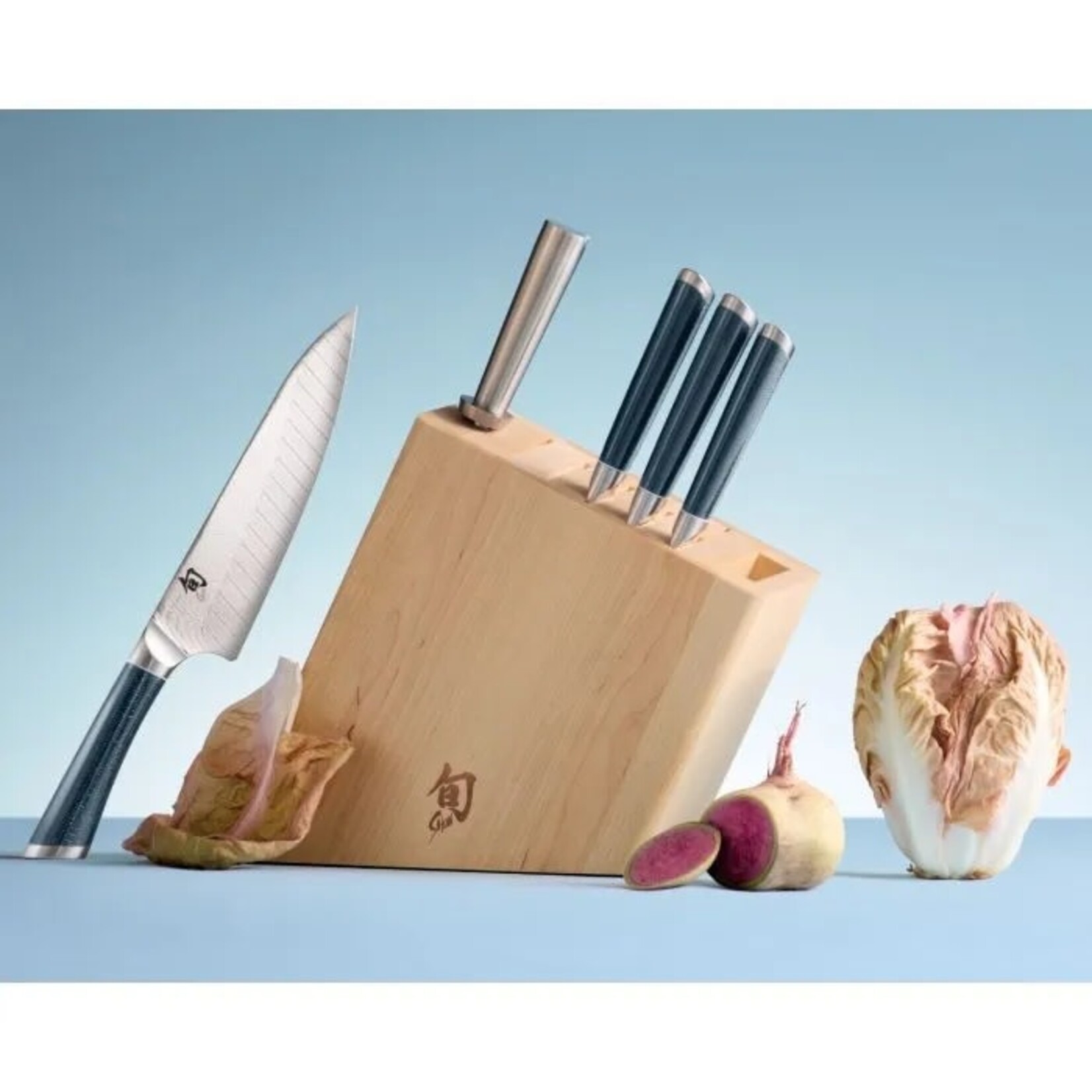 Shun Shiranami 6pc Block Set:Paring 4", Chef's 8", Nakiri 6.5", Master Utility 6.5", Combination Honing Steel (SS0790), 8-Slot Block (DM0844)