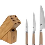 Shun Classic Blonde 5 Pc Starter Block Set: Paring 3.5", Utility 6", Chef's 8", Satin Steel Honing Steel and 6-Slot Slimline Bamboo Block (DM0845).