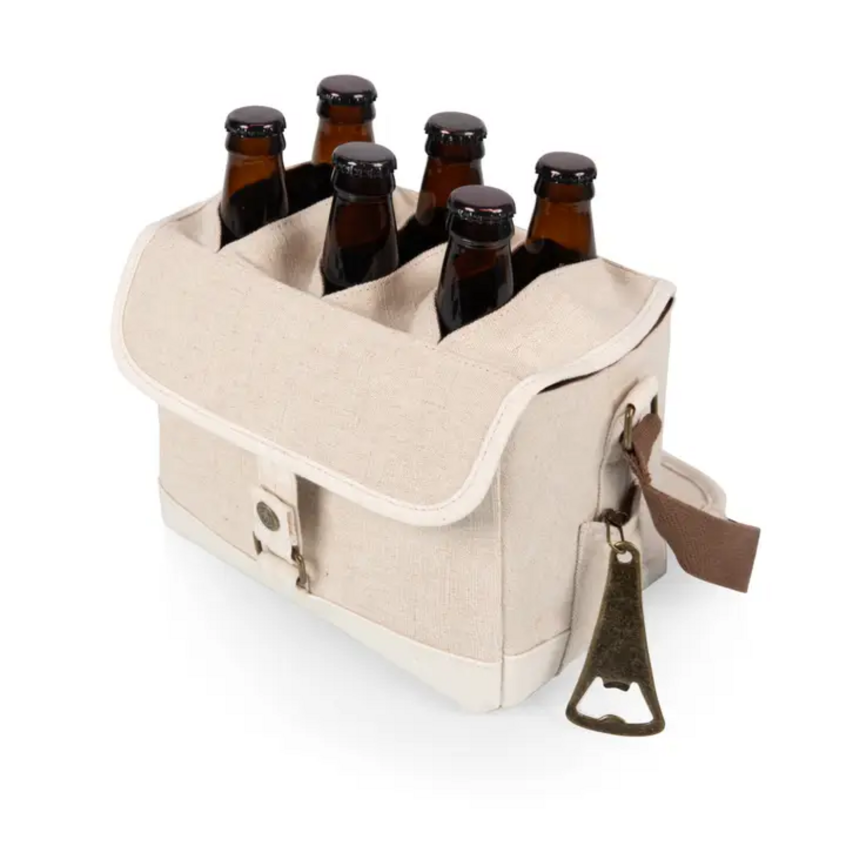 Picnic Time Craft Beer Caddy  Cooler Tote with Opener - Beige