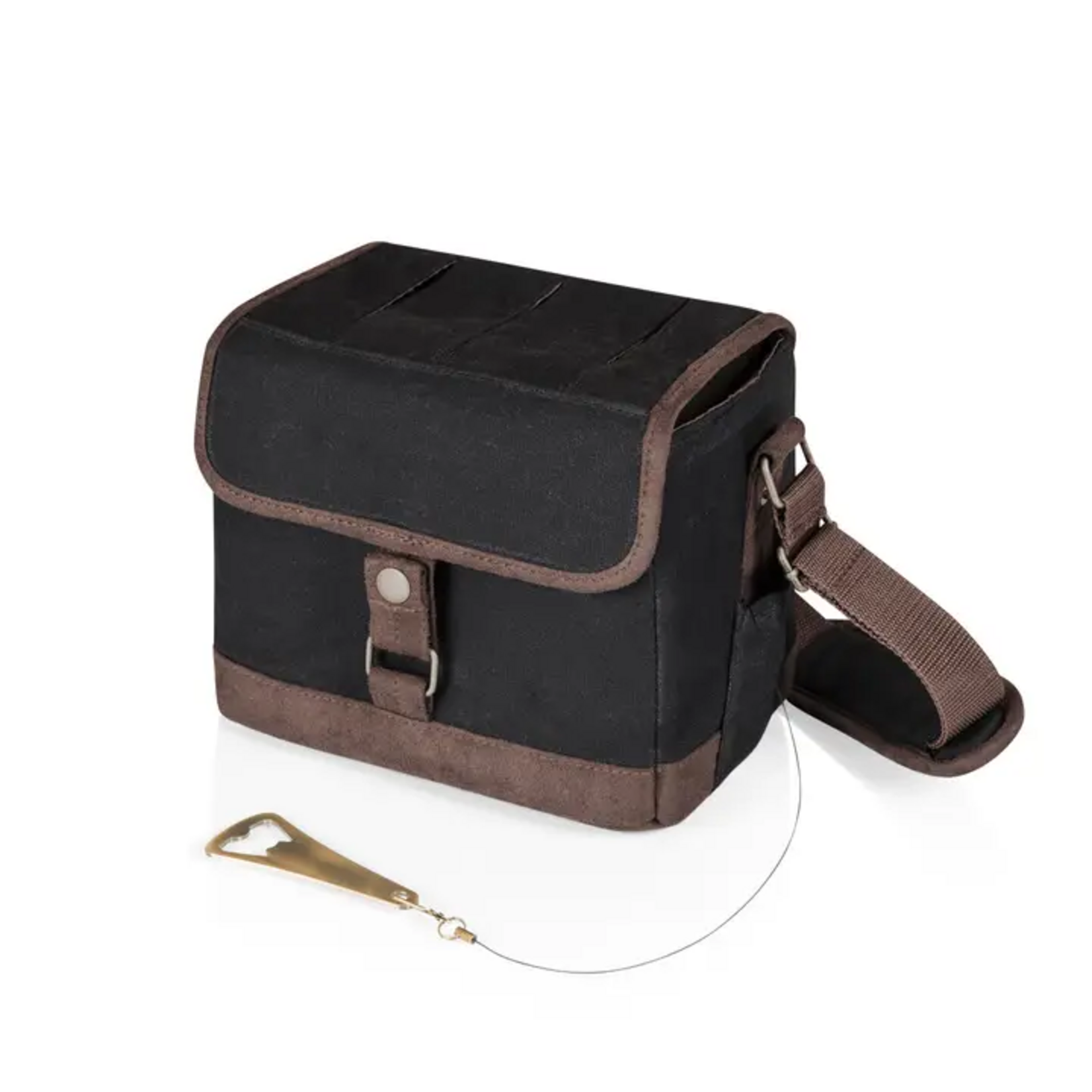 Picnic Time Craft Beer Caddy  Cooler Tote with Opener - Black with Brown Accents