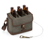 Picnic Time Craft Beer Caddy  Cooler Tote with Opener - Khaki Green with Brown Accents