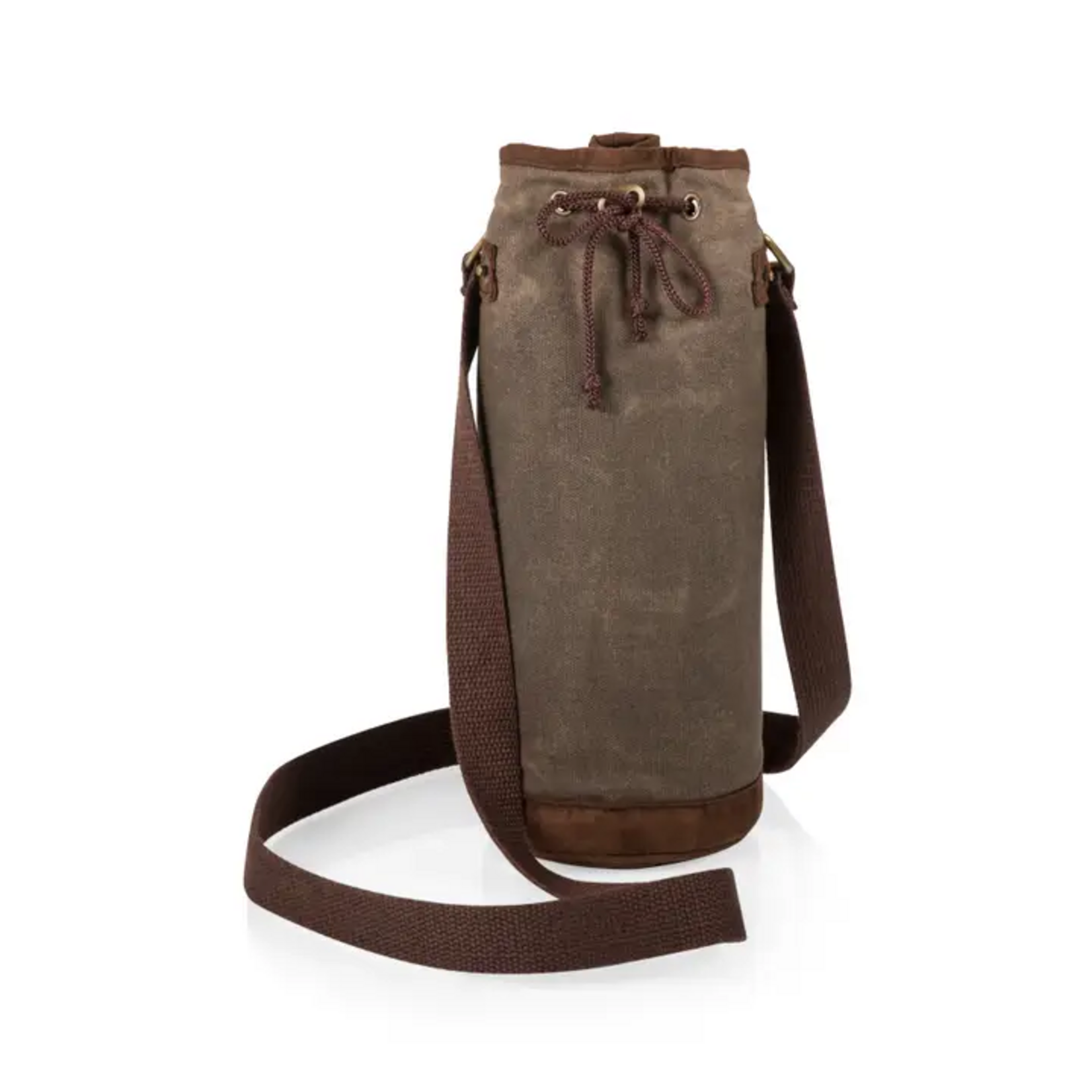 Picnic Time Waxed Canvas Single Bottle Insulated Tote Bag - Khaki Green