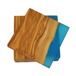 Naturally Med Olive Wood Coasters with Blue Resin Edge - Set of 4