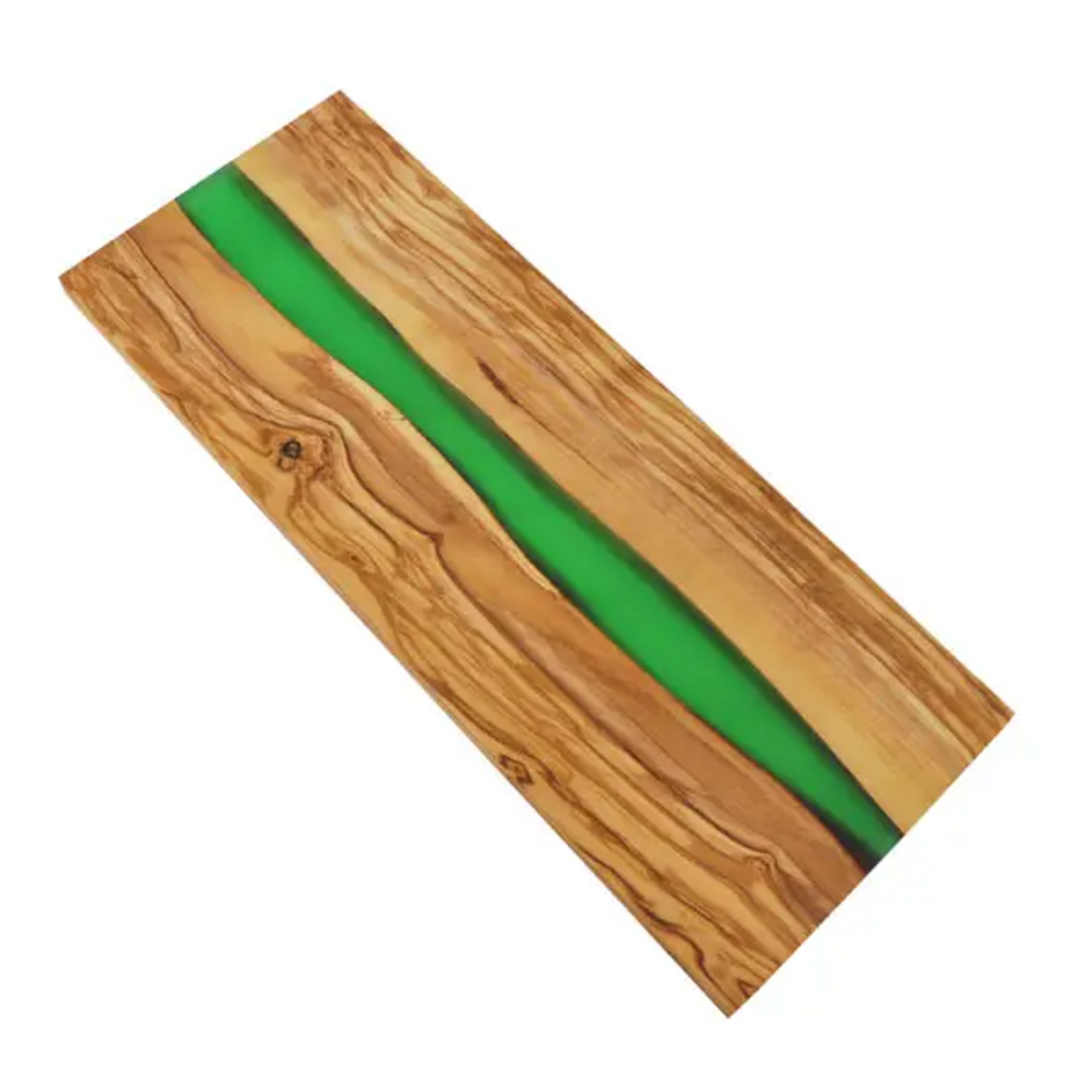 Naturally Med Olive Wood Cutting Board with River of Green Resin -18” x 7”