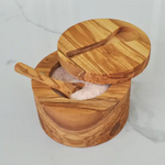 Naturally Med Olive Wood Salt Cellar with Magnetic Lid and Inset Spoon