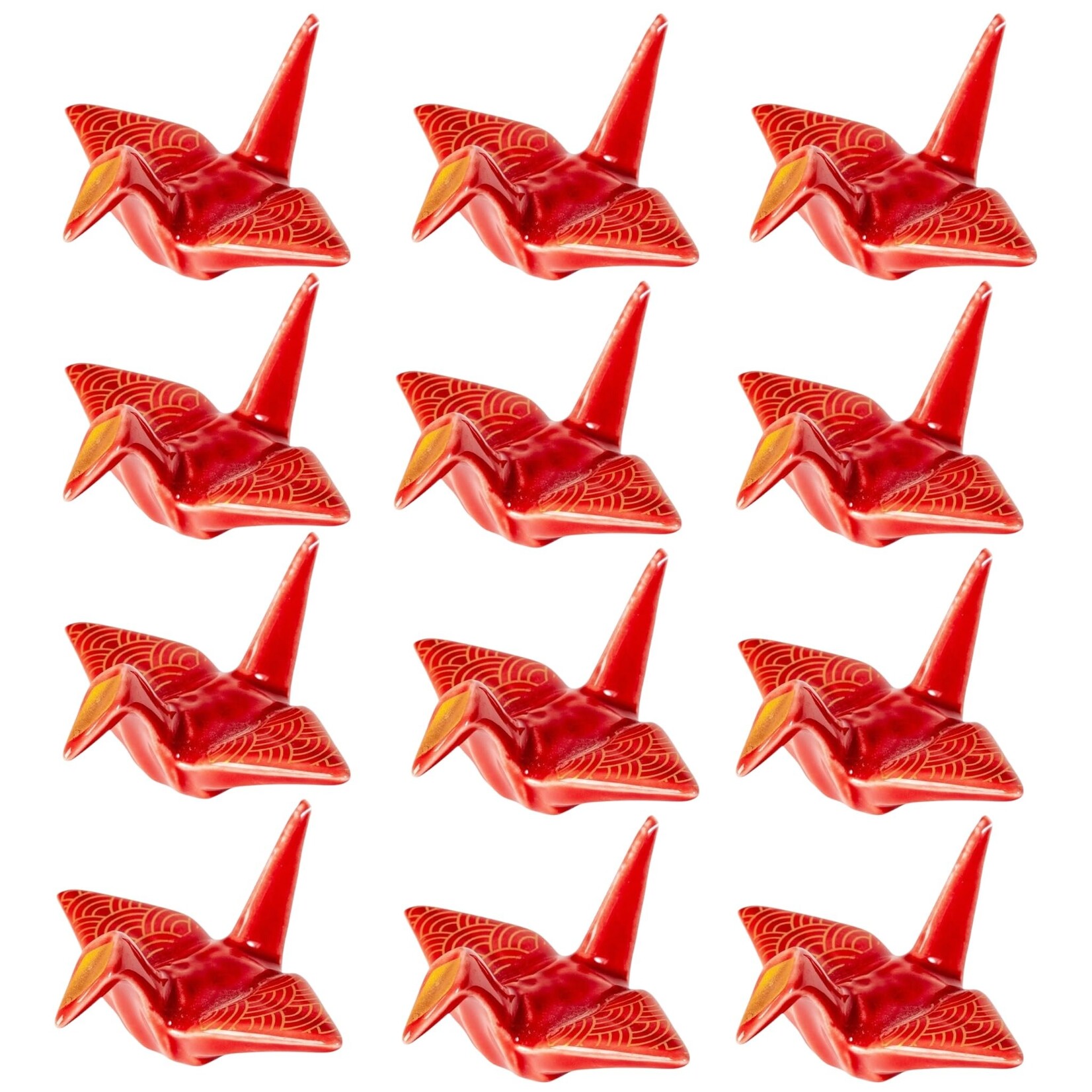 Urban Tokyo Origami Crane Porcelain Chopsticks Rest 2"L Seigaiha Red (12/288) | Urban Tokyo