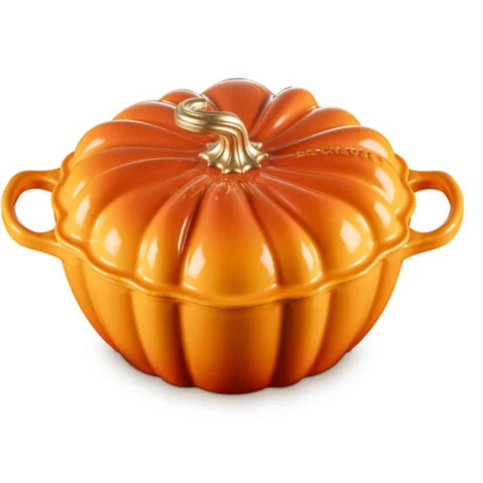 Samantha J Quade & Samuel "Sam" H Lockhart Registry Le Creuset Pumpkins Persimmon Figural Pumpkin Cocotte w/ Gold Figural Knob | Samantha J Quade & Samuel "Sam" H Lockhart Registry