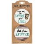 "Caffeine & Chaos" Car Coaster Set (2pc)