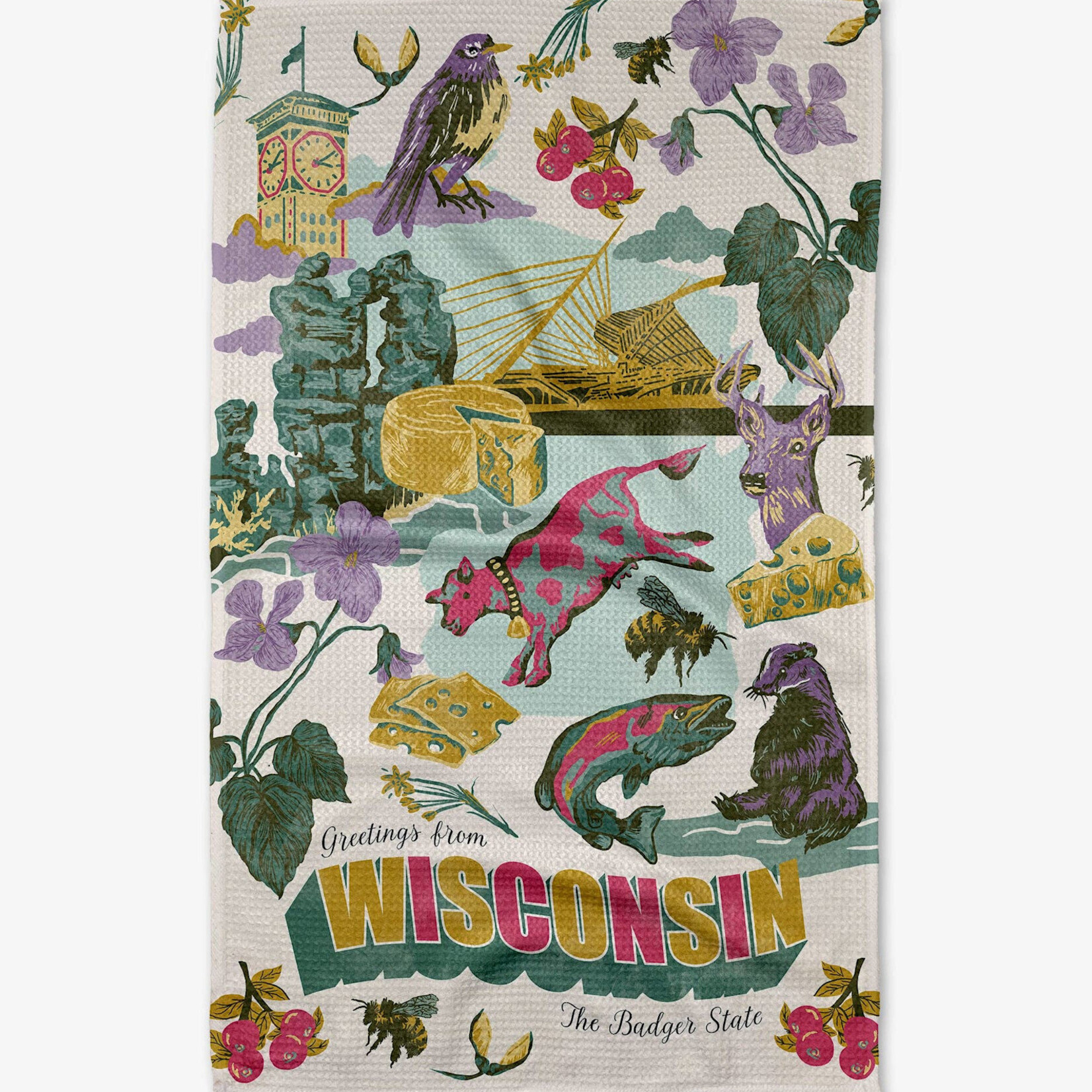 Geometry Greetings From Wisconsin Tea Towel | Geometry
