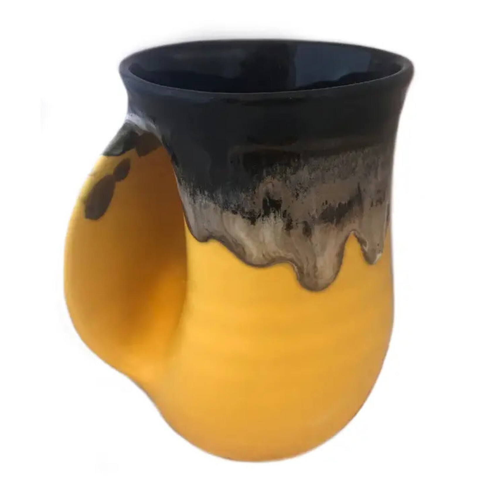 Clay in Motion The Original Handwarmer Mug - Black Yellow / Left Hand