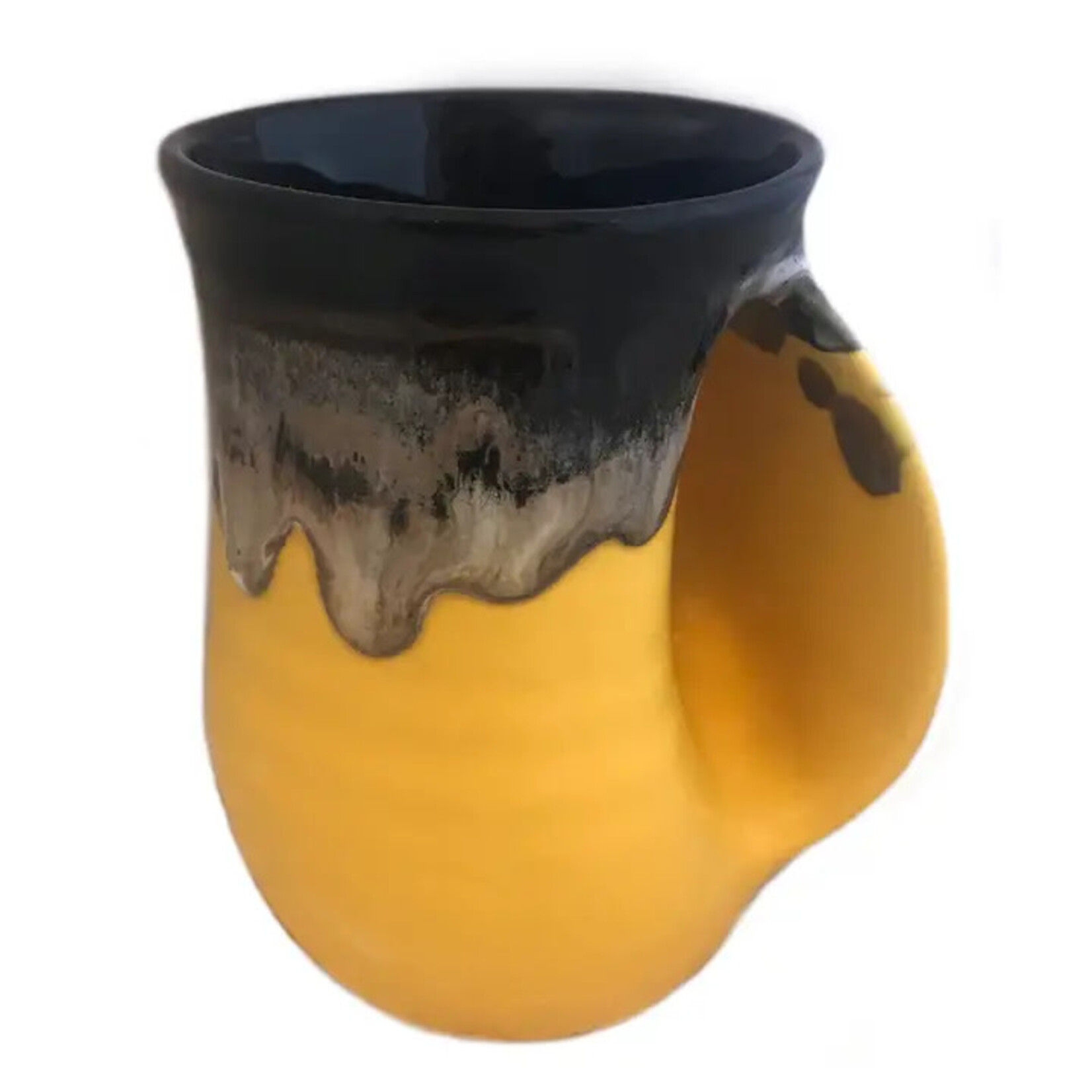 Clay in Motion The Original Handwarmer Mug - Black Yellow / Right Hand