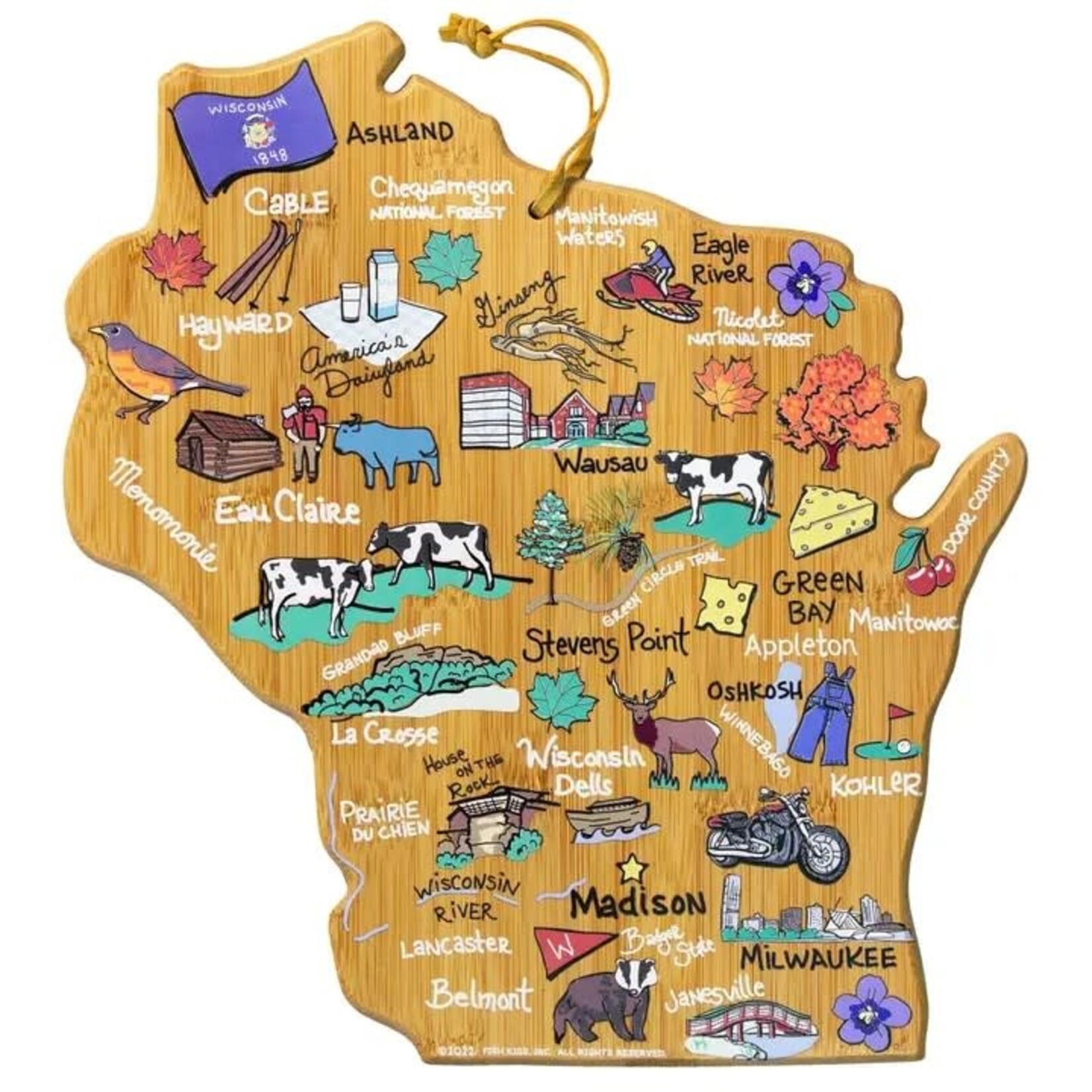 Totally Bamboo Wisconsin Cutting Board with Artwork by Fish Kiss™