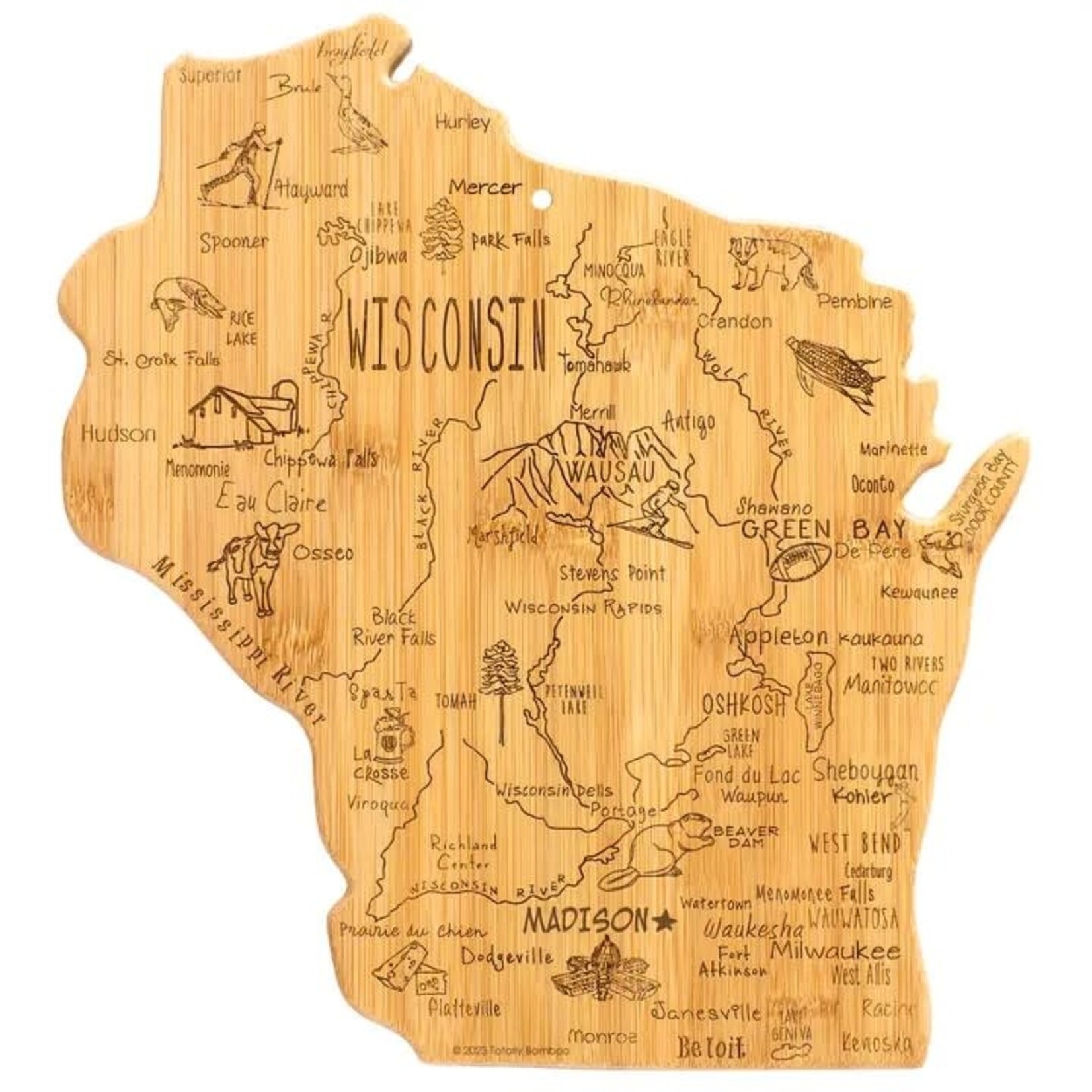 Totally Bamboo Destination Wisconsin Cutting Board with Engraved Artwork