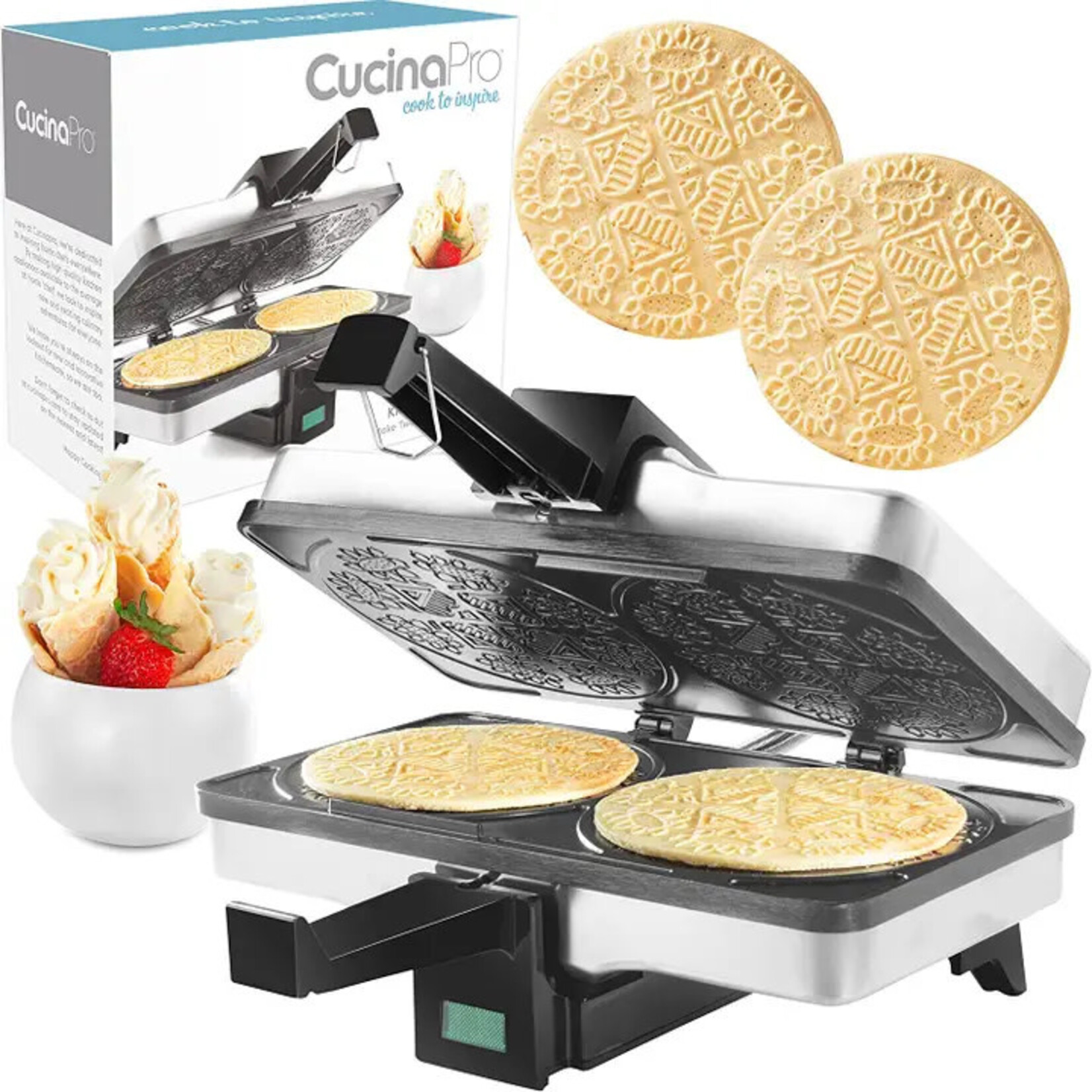 CucinaPro Electric Nonstick Krumkake Baker- Makes 2 at Once