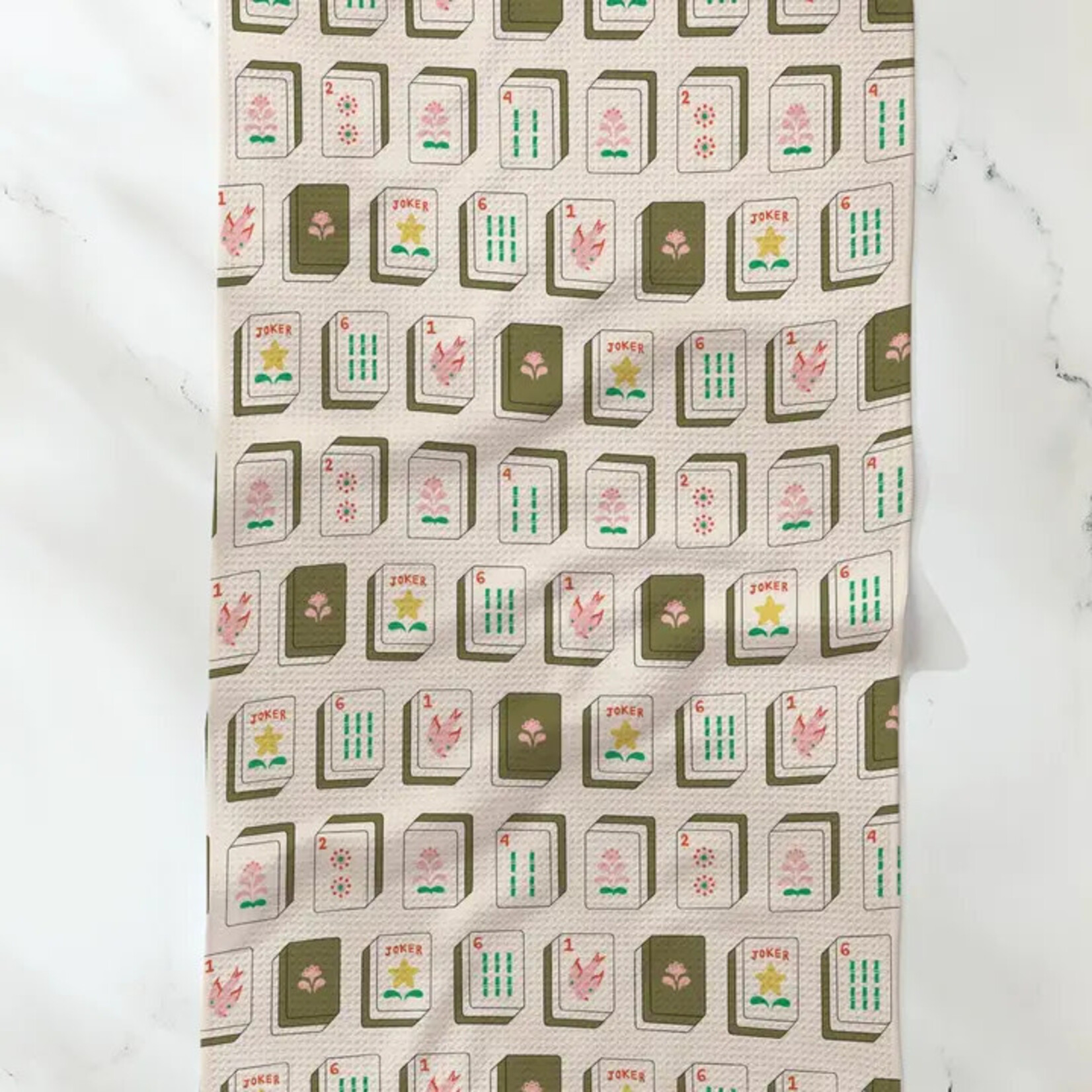Geometry Flower Tiles Tea Towel - White