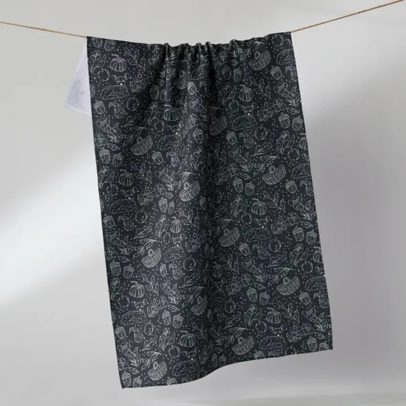 Geometry Cozy Flora Tea Towel - Black