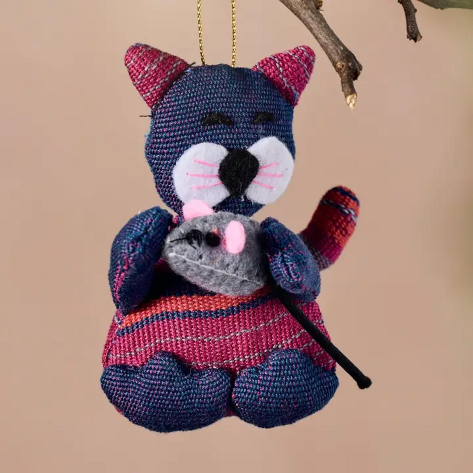 Ten Thousand Villages Amable Cat & Mouse Ornament