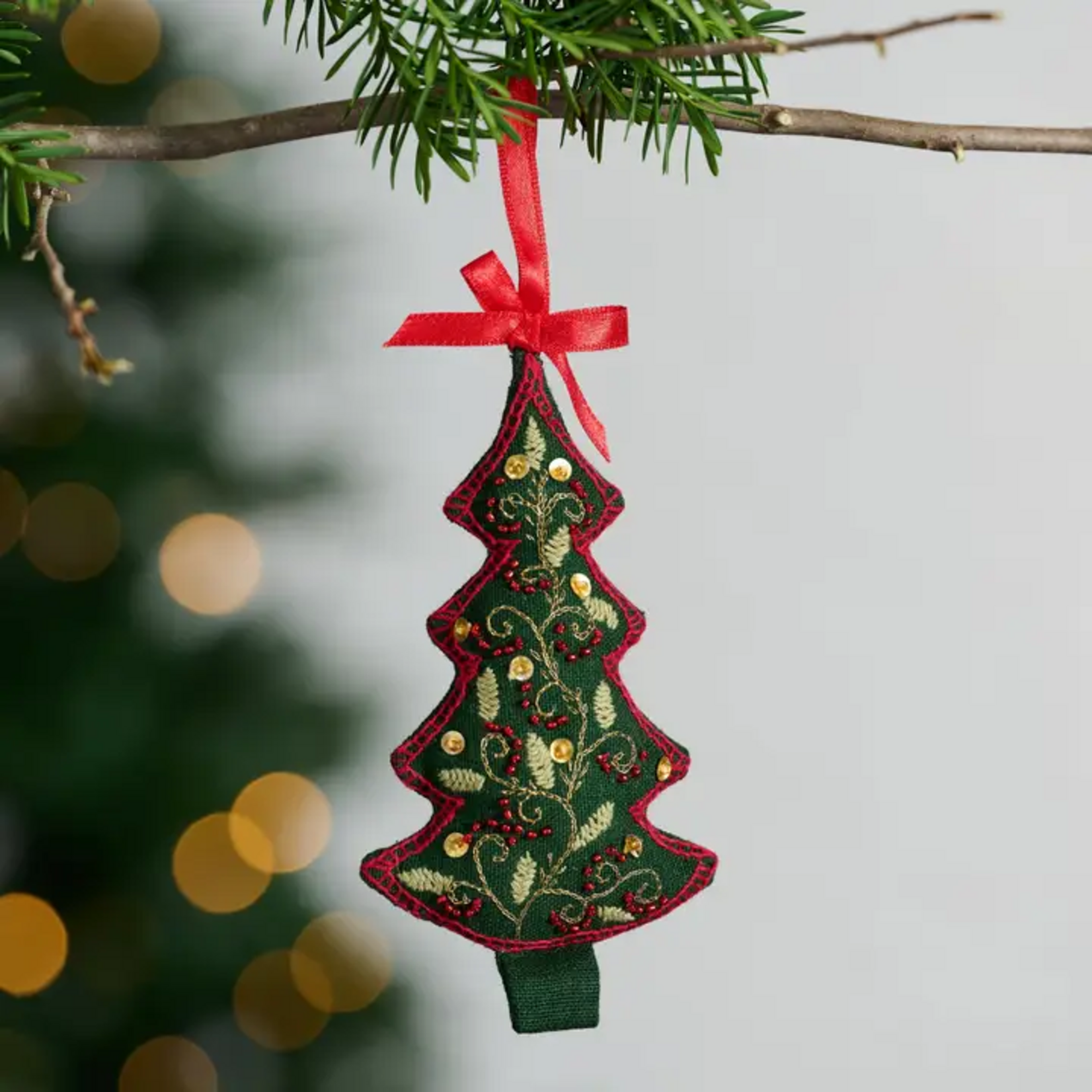 Ten Thousand Villages Adorned Christmas Tree Embroidered Ornament