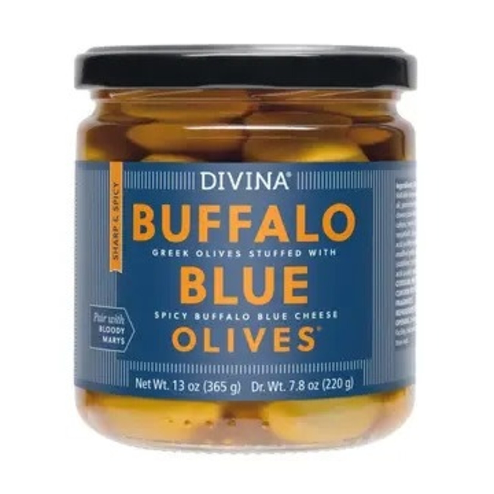 Buffalo Blue Stuffed Olives, Divina 13oz
