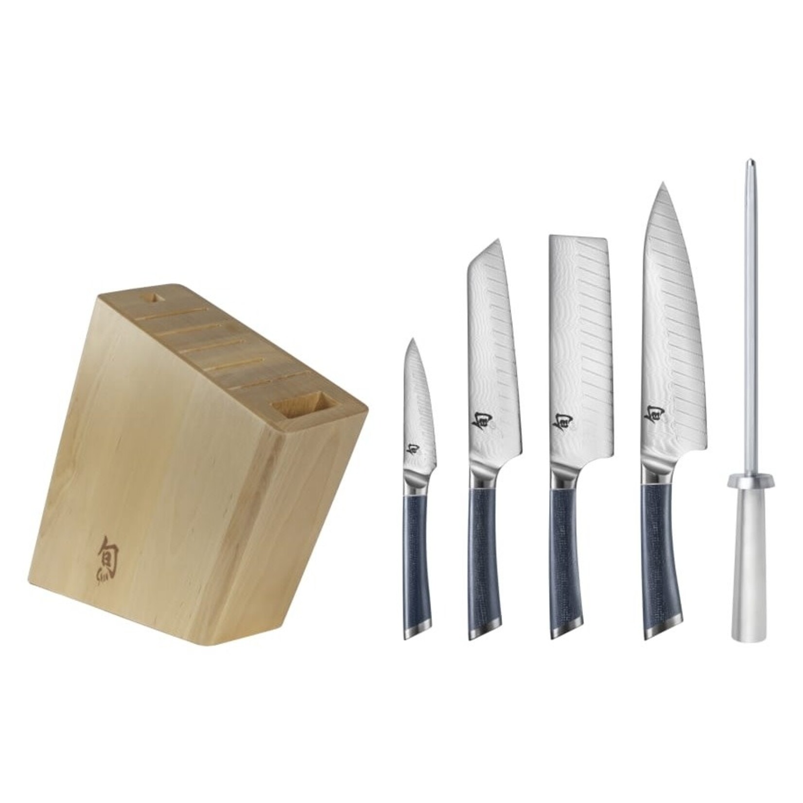 Shun Shiranami 6pc Block Set:Paring 4", Chef's 8", Nakiri 6.5", Master Utility 6.5", Combination Honing Steel (SS0790), 8-Slot Block (DM0844)