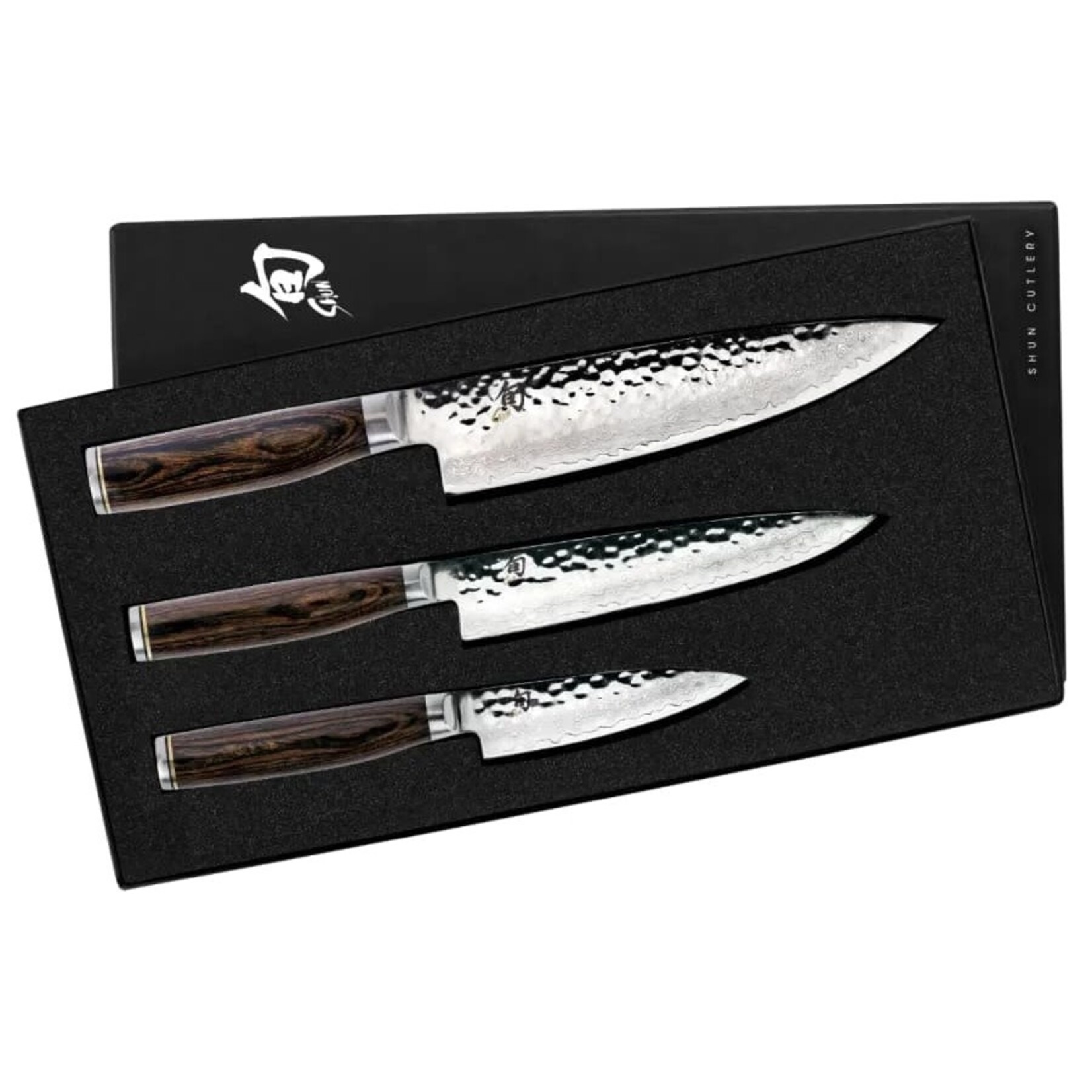Shun Premier 3 Pc Starter Set: Paring 4", Utility 6.5", Chef's 8" in a boxed set.