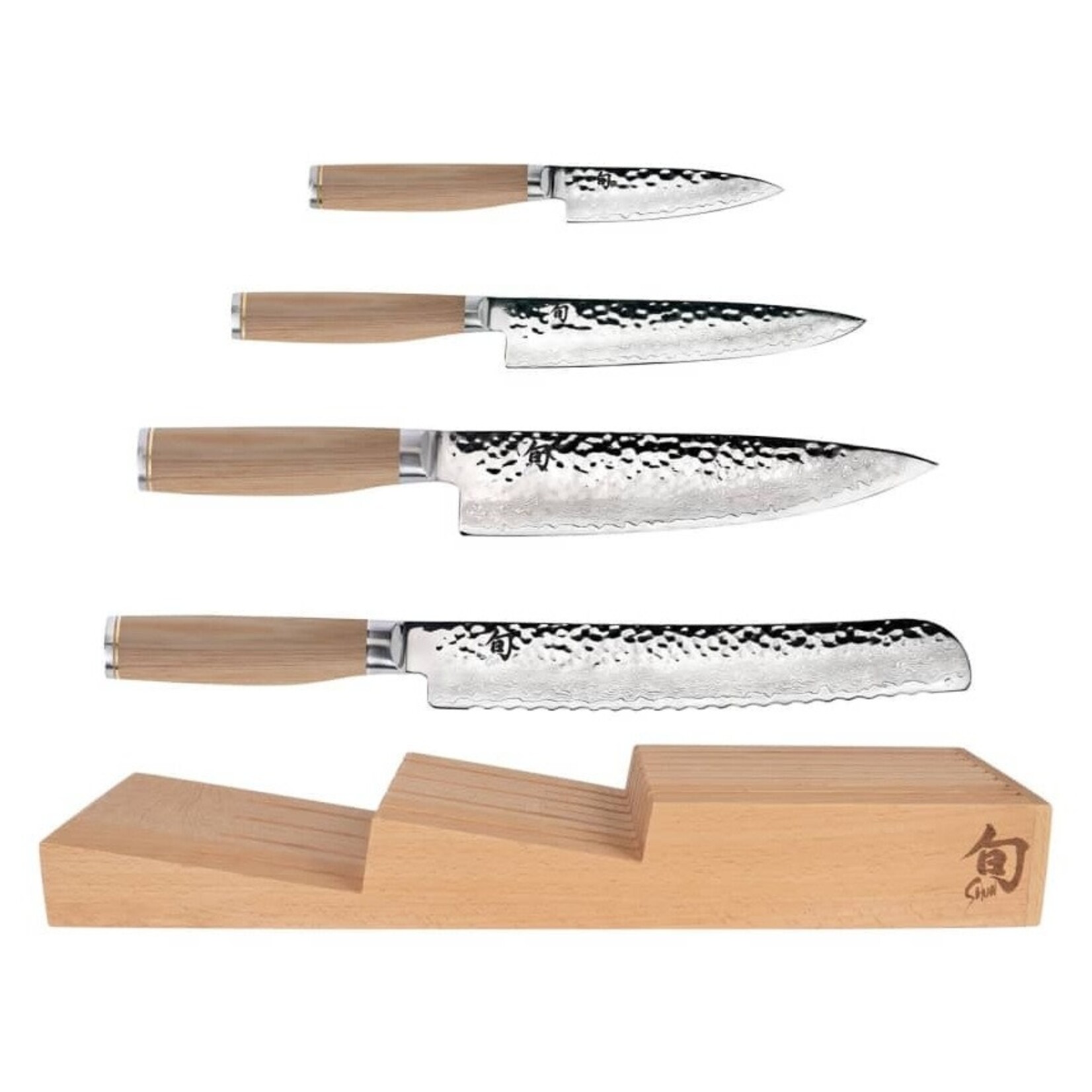 Shun Premier Blonde 5 Pc In-Drawer Set: Paring 4", Utility 6.5", Chef's 8", Bread 9"and 7-Slot In-Drawer Tray.