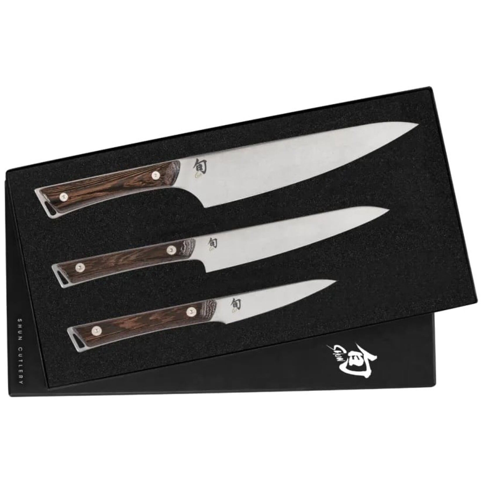 Shun Kanso 3 Pc Starter Set: Paring 3.5", Utility 6", Chef's 8", in a boxed set.