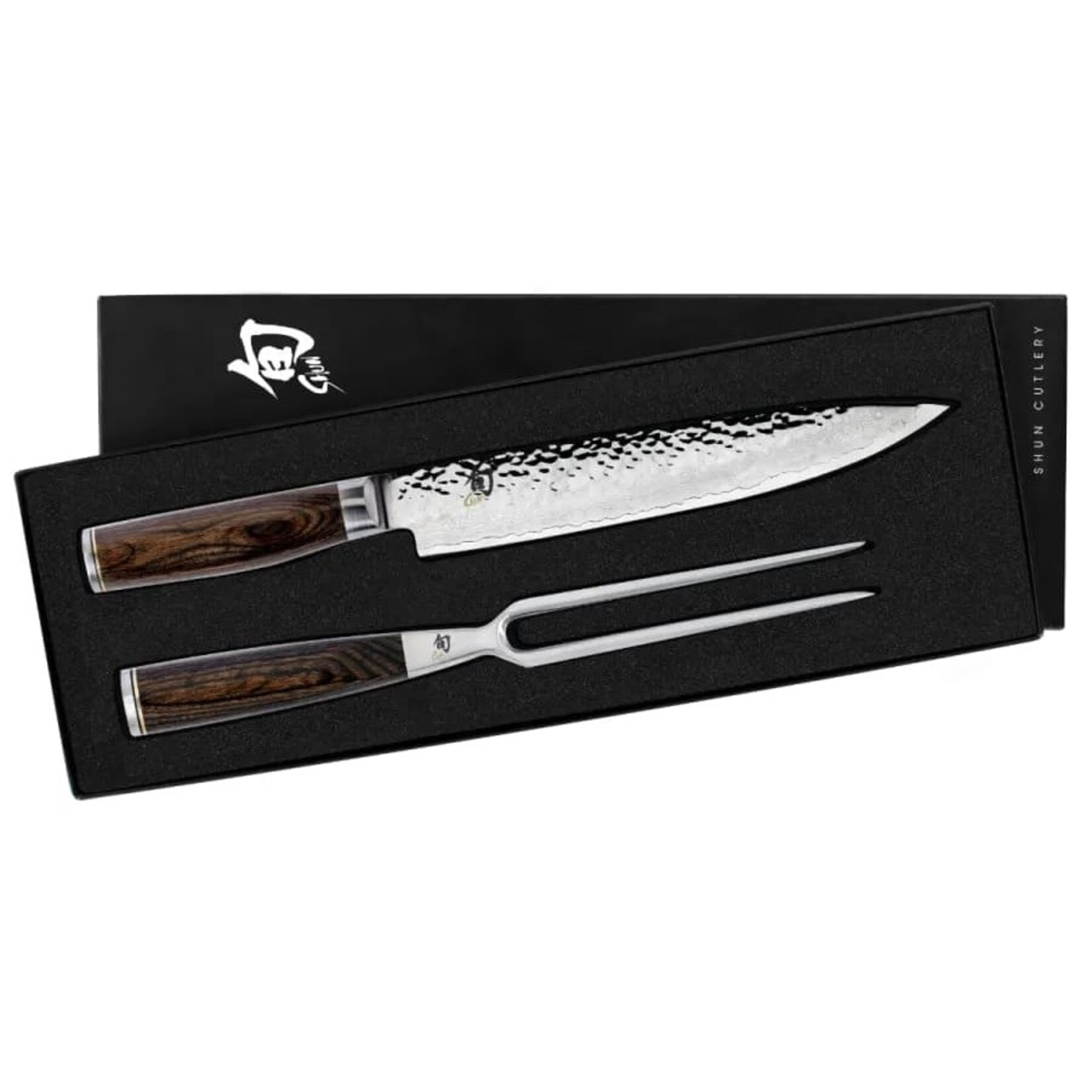 Shun Premier 2 Pc Carving Set: Slicing Knife 9.5" and Carving Fork in a boxed set.