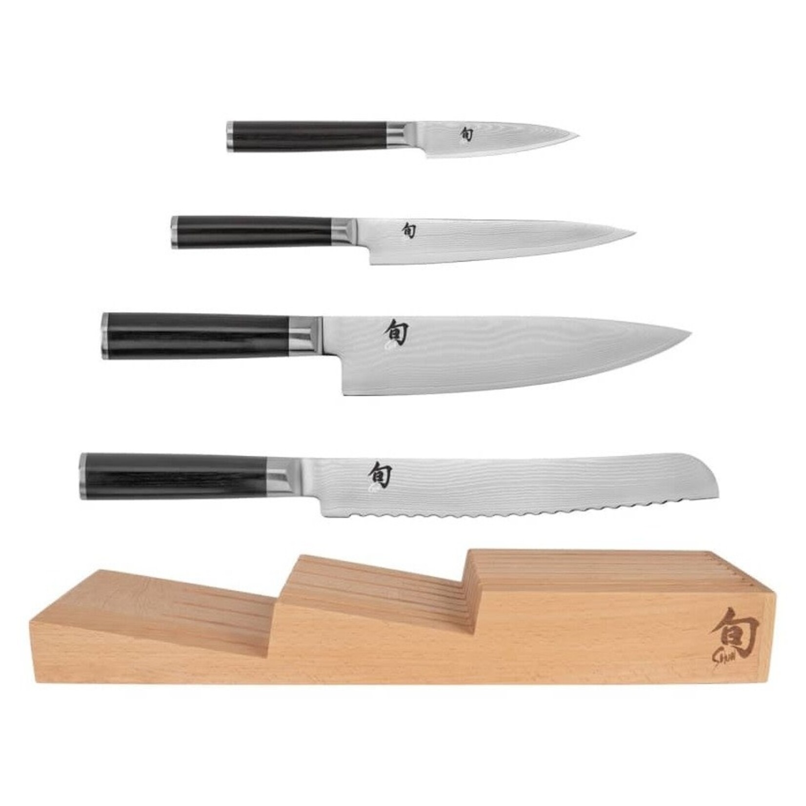 Shun Classic 5 Pc In-Drawer Set: Paring 3.5", Utility 6", Chef's 8", Bread 9"and 7-Slot In-Drawer Tray.