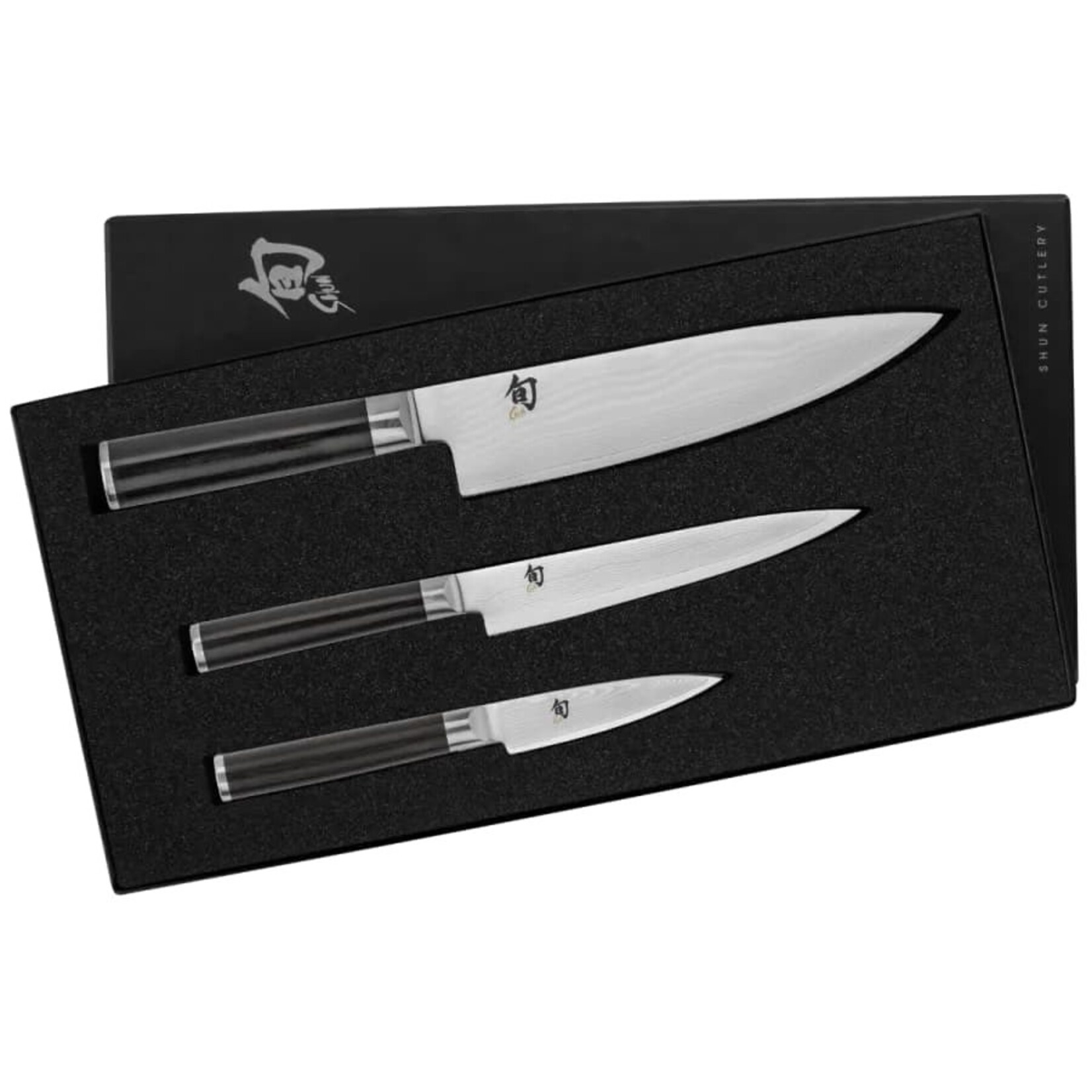 Shun Classic 3 Pc Starter Set: Paring 3.5", Utility 6", Chef's 8", in a boxed set.