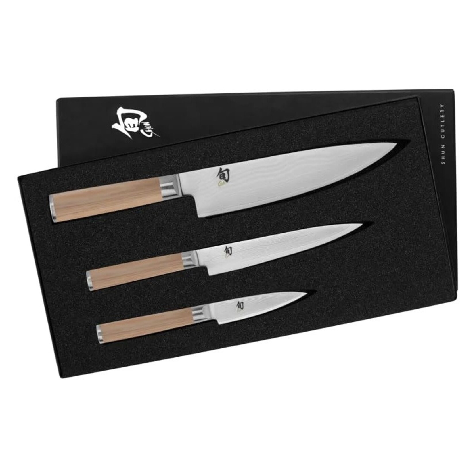 Shun Classic Blonde 3 pc. Set: Paring 3.5", Utility 6", Chef's 8", in a boxed set.