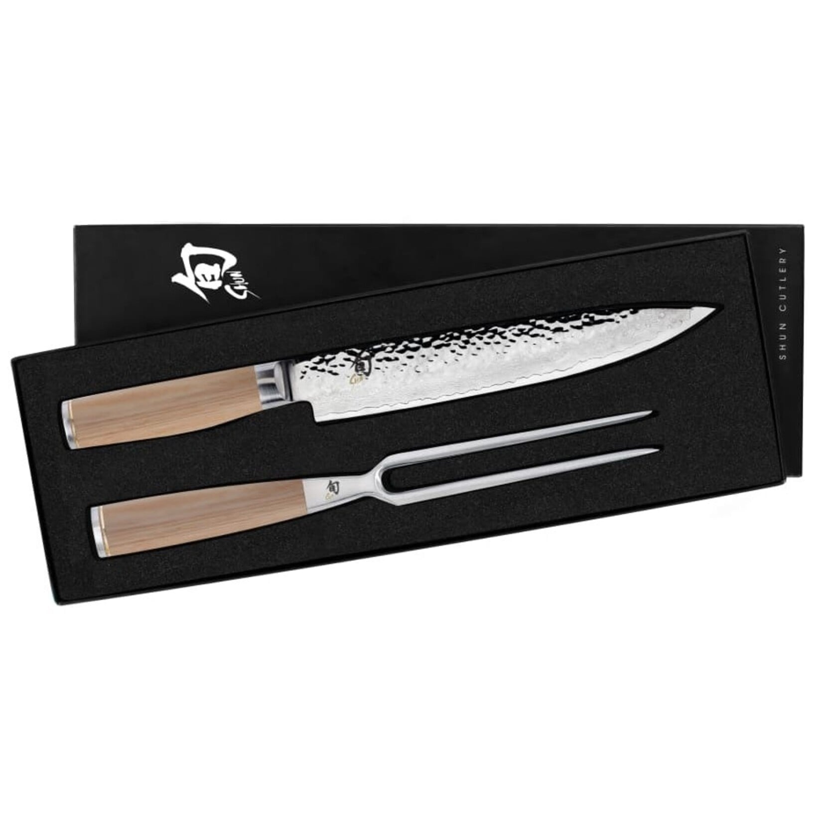 Shun Premier Blonde 2 Pc Carving Set: Slicing Knife 9.5" and Carving Fork in a boxed set.