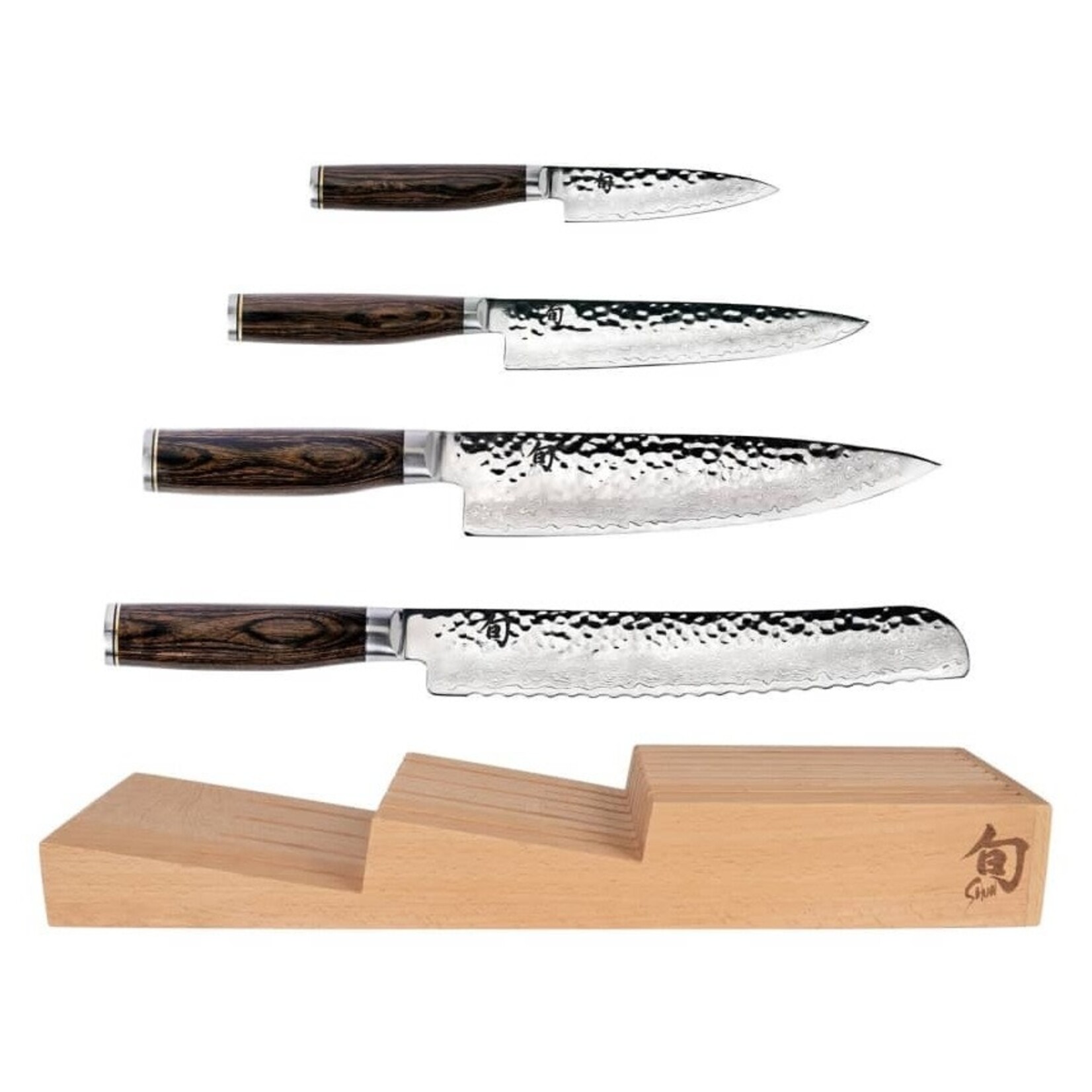 Shun Premier 5 Pc In-Drawer Set: Paring 4", Utility 6.5", Chef's 8", Bread 9"and 7-Slot In-Drawer Tray.