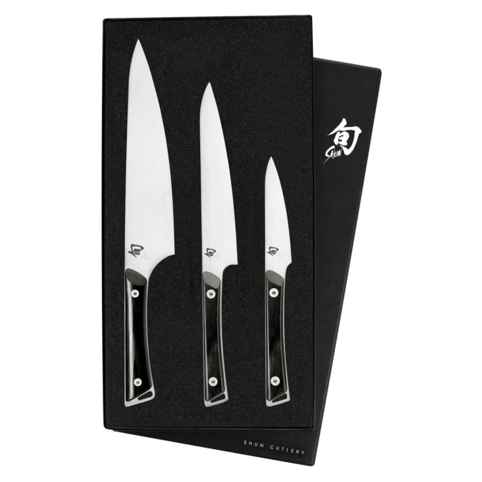 Shun Kazahana 3 Pc Starter Set: Paring 3.5", Utility 6", Chef's 8", in a boxed set.