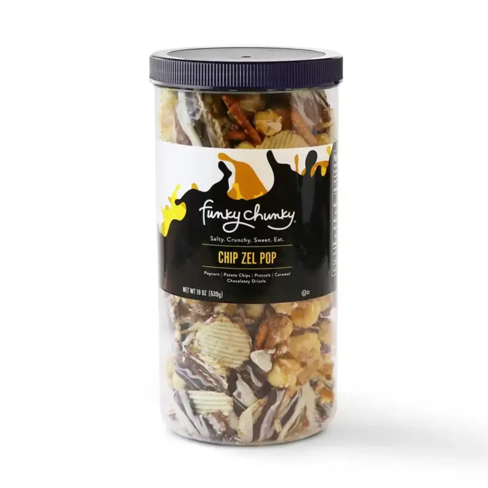 Funky Chunky Chip Zel Pop | Caramel Popcorn Chips | 19-ounce canisters
