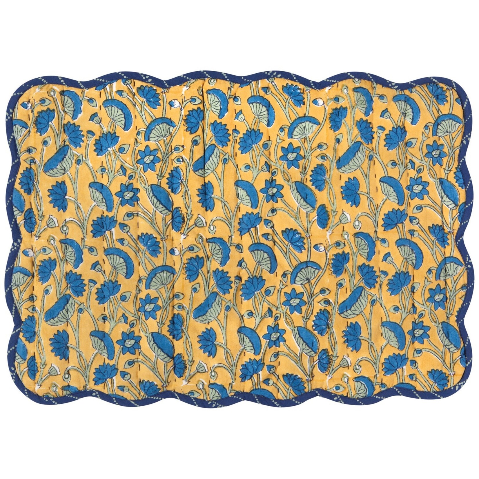 Danica Brands Placemat, Block Print Kantha - Fan Flower | Danica Brands