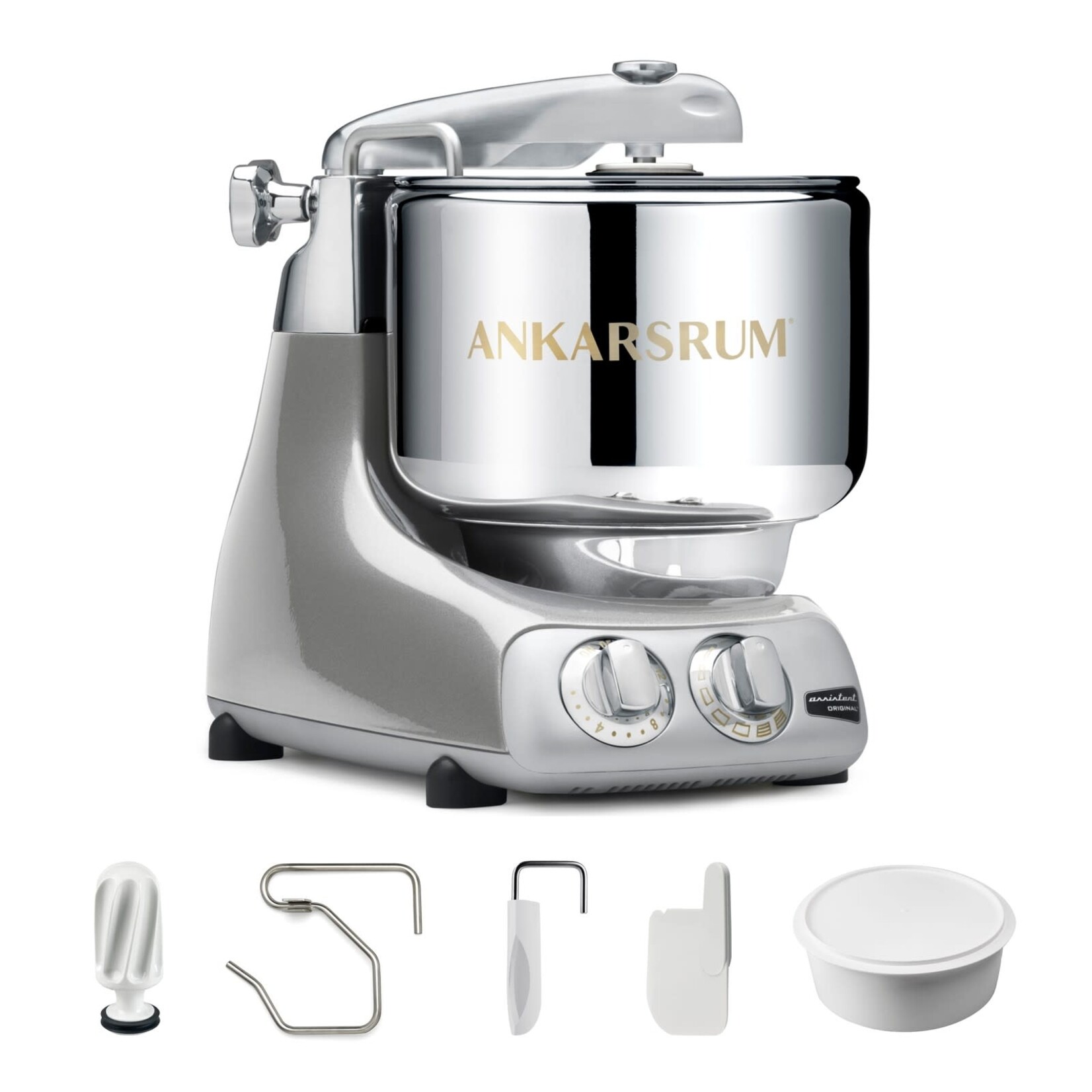 Ankarsrum Ankarsrum Assistent® Original Stand Mixer, 7 Qt. Essential Package - Jubilee Silver Metallic Gloss
