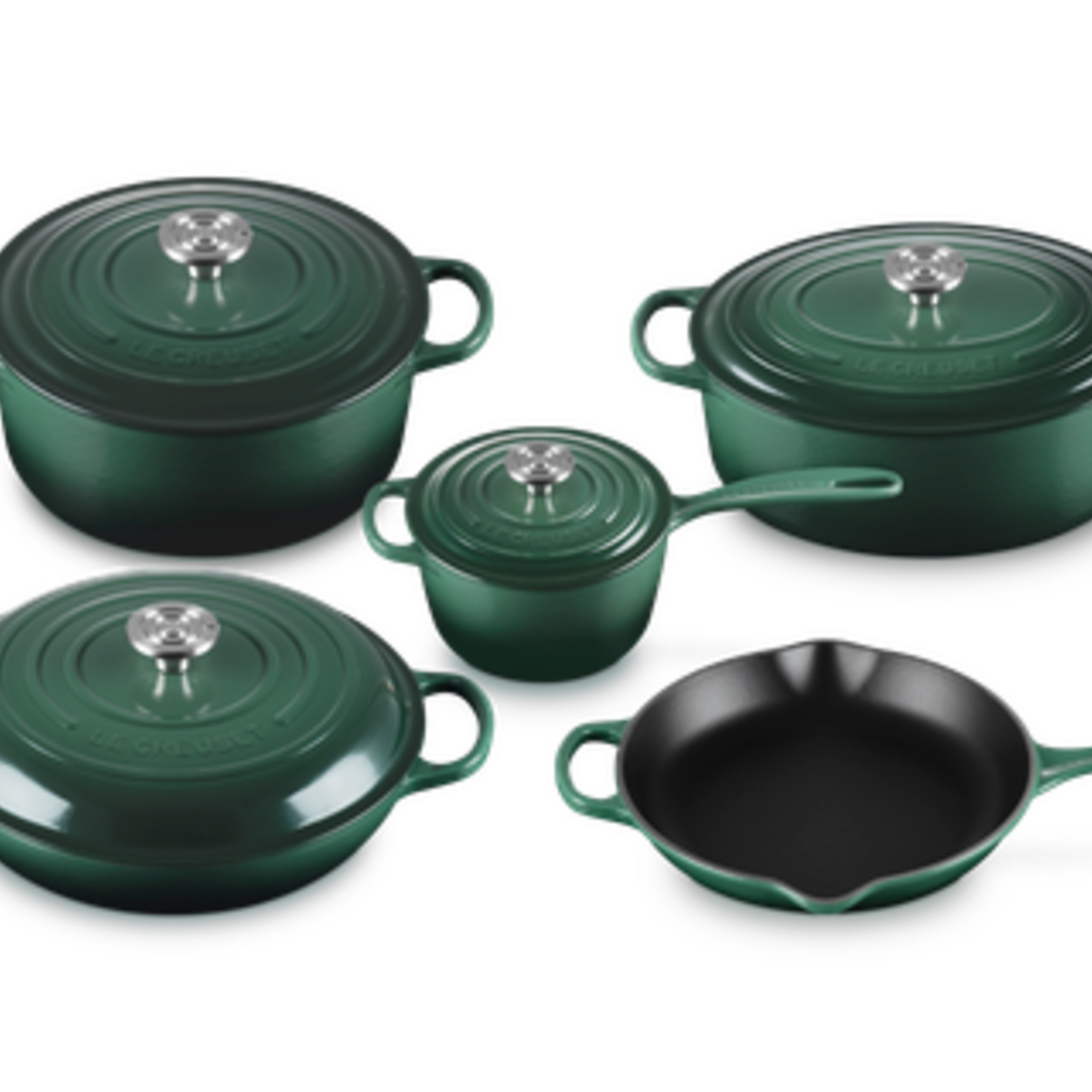 Le Creuset 9 Piece Signature Set - Artichaut (5.5 qt. Sig. RDO, 6.75 qt. Sig. ODO, 3.5 qt. Sig. Braiser, 1.75 qt. Sig. Saucepan, 10.25" Skillet) | Le Creuset