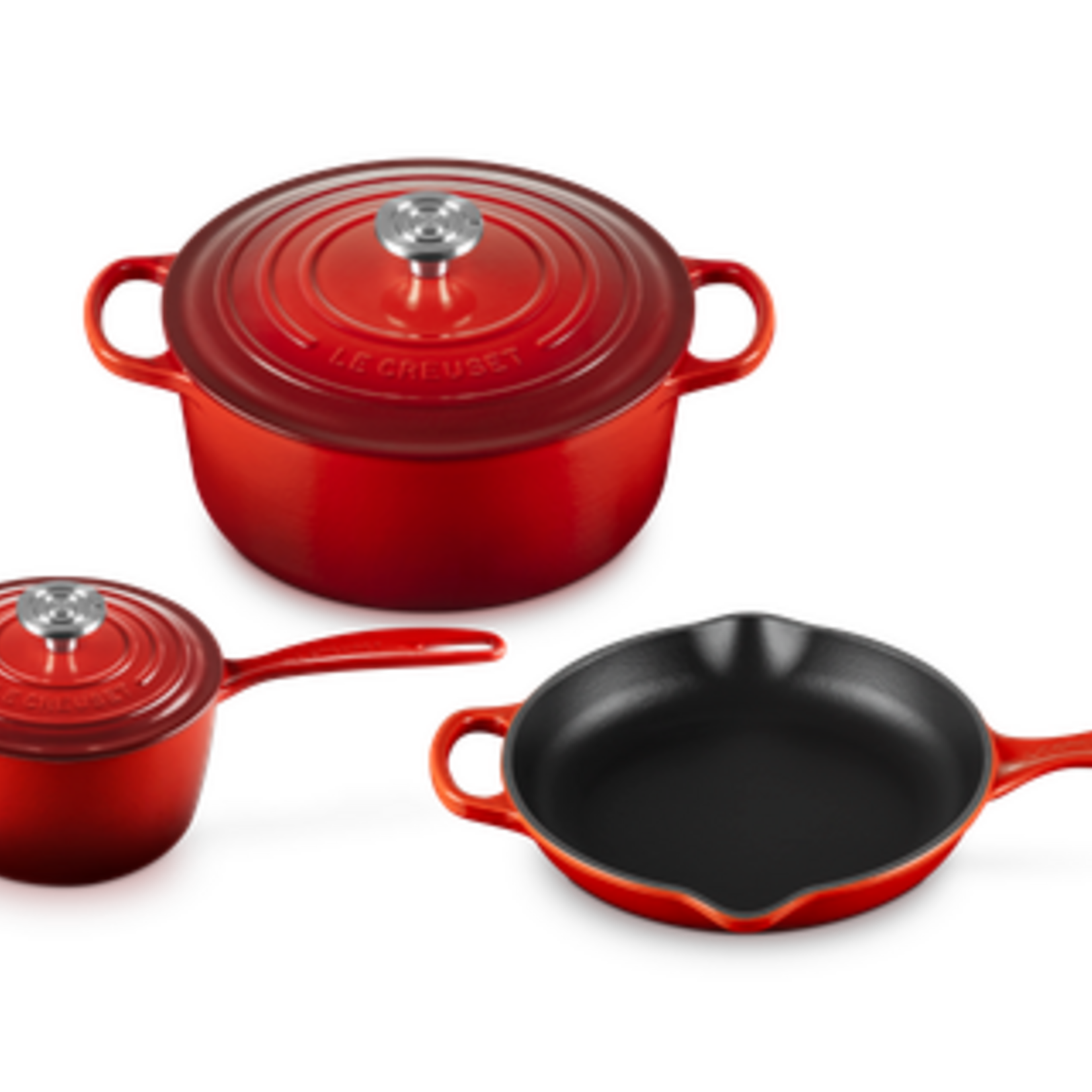 Le Creuset 5 Piece Signature Set - Cerise (5.5 qt. Sig. RDO, 1.75 qt. Sig. Saucepan, 9" Sig. Skillet) | Le Creuset