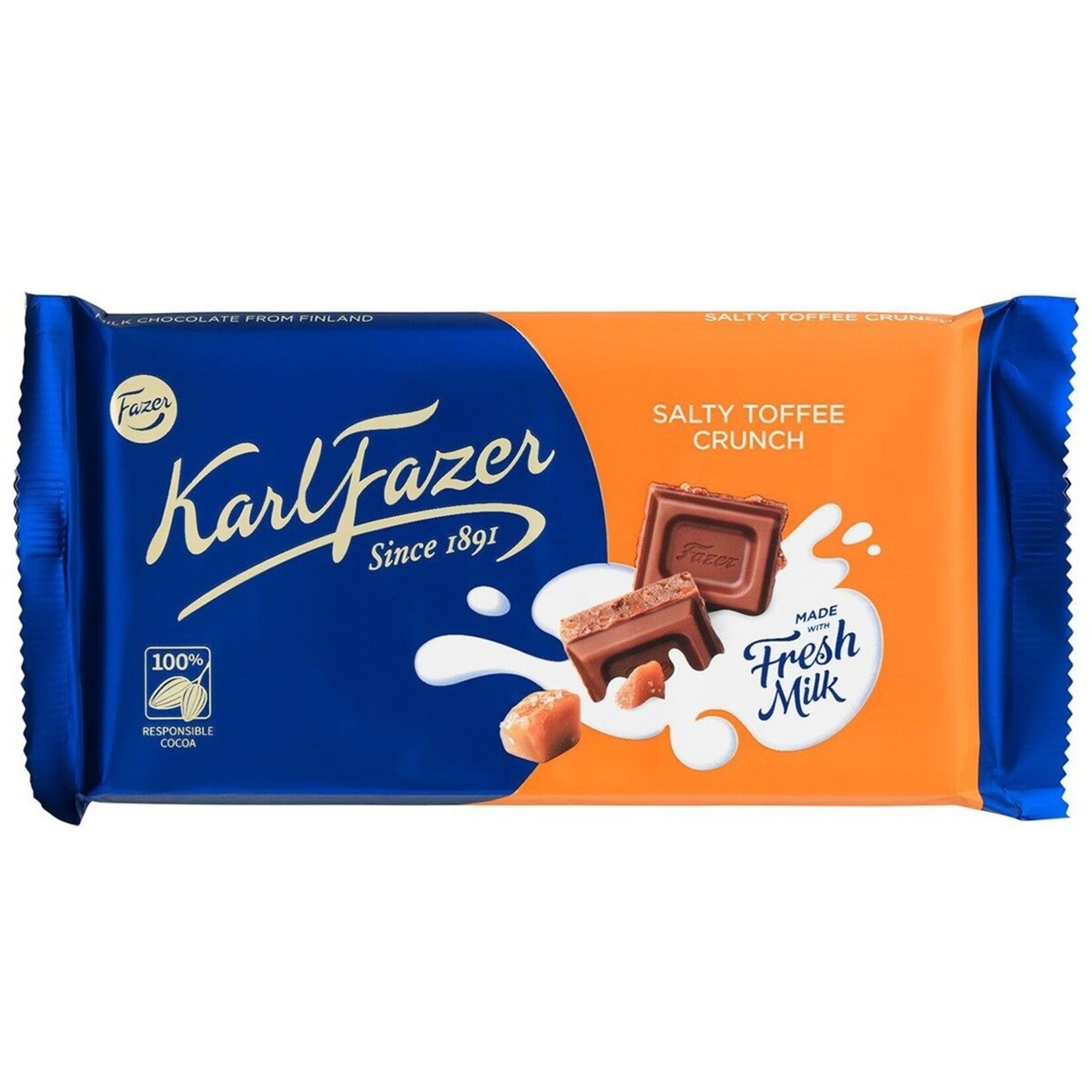 Fazer Milk Chocolate with Salty Toffee Brittle Bar