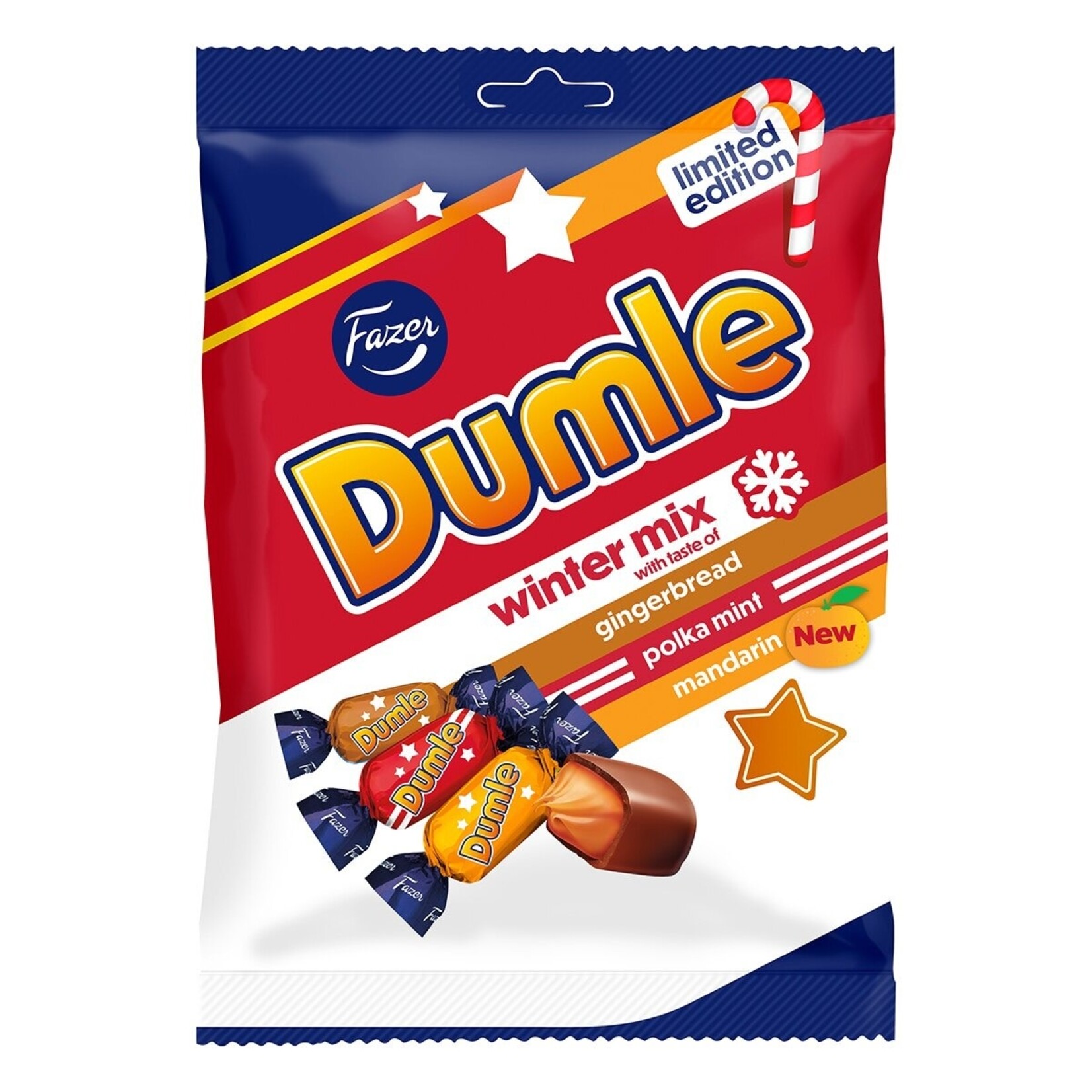 Fazer Dumle Limited Edition Winter Mix Flavors (Gingerbread, Polka Mint, Mandarin) Bag