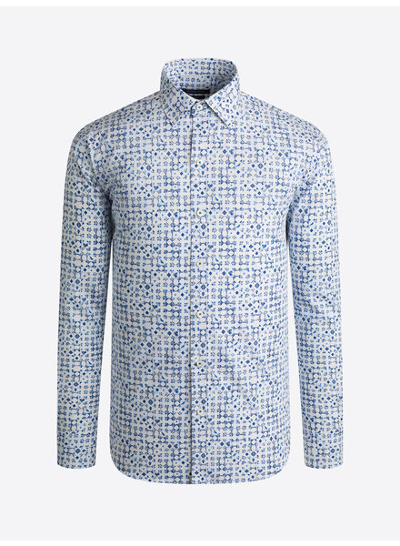 BUGATCHI Modern Fit White Blue Shirt
