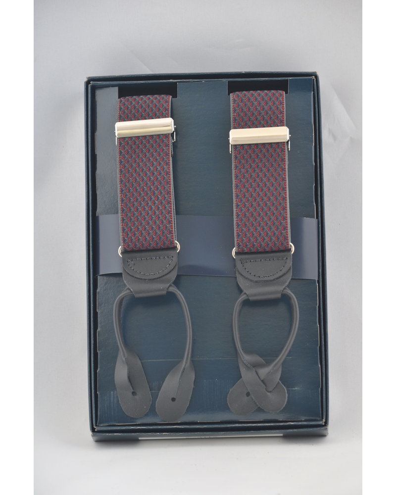 BENCHCRAFT Burgundy Navy Leather Strap Suspenders