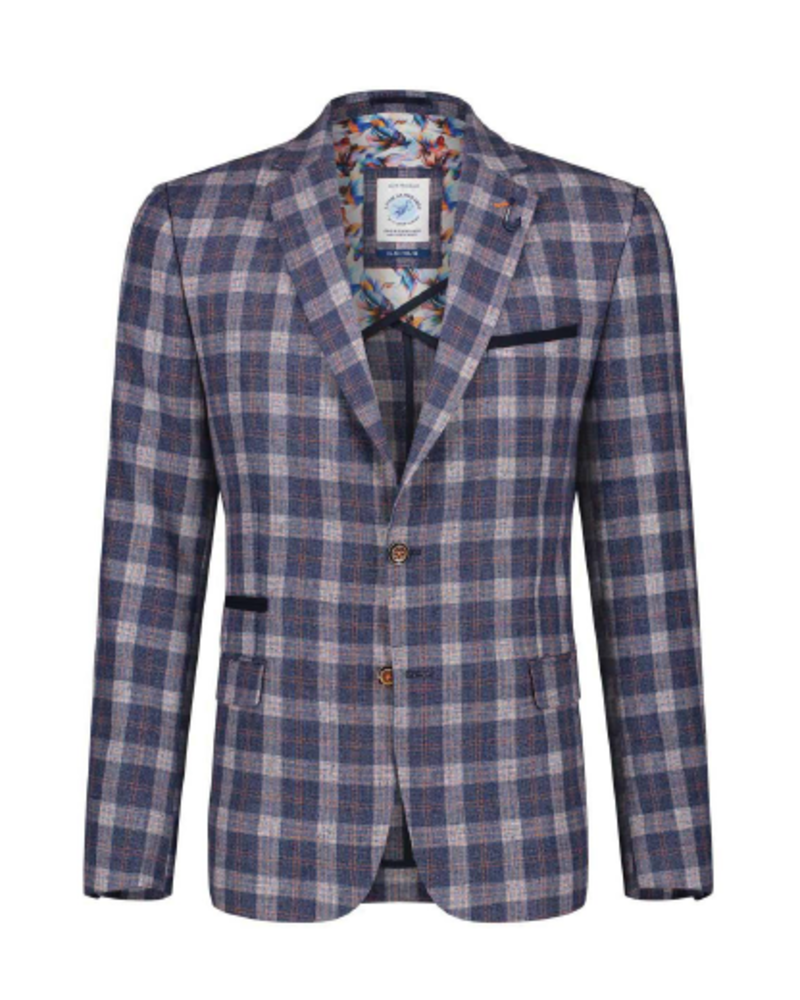 A FISH NAMED FRED Slim Fit Small Blue Orange Check Sport Coat