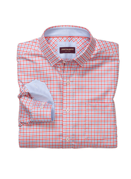 JOHNSTON & MURPHY Classic Fit Textured Check Coral Shirt
