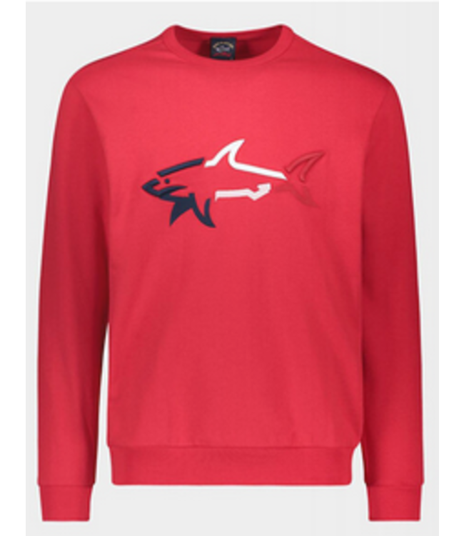 Red Sweatshirt with 3D Embroidered Shark