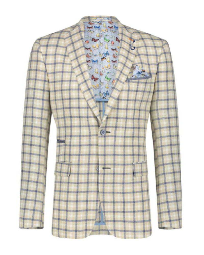 A FISH NAMED FRED Slim Fit Small Sand Check Sport Coat