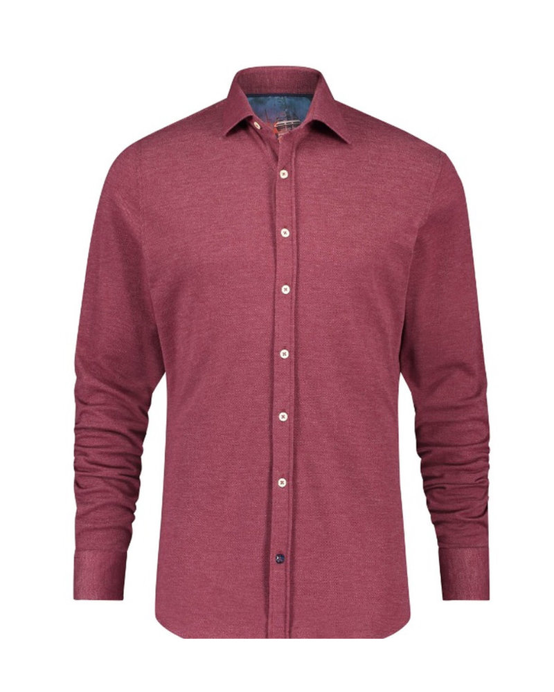 A FISH NAMED FRED Modern Fit Burgundy Stretch Pique Shirt