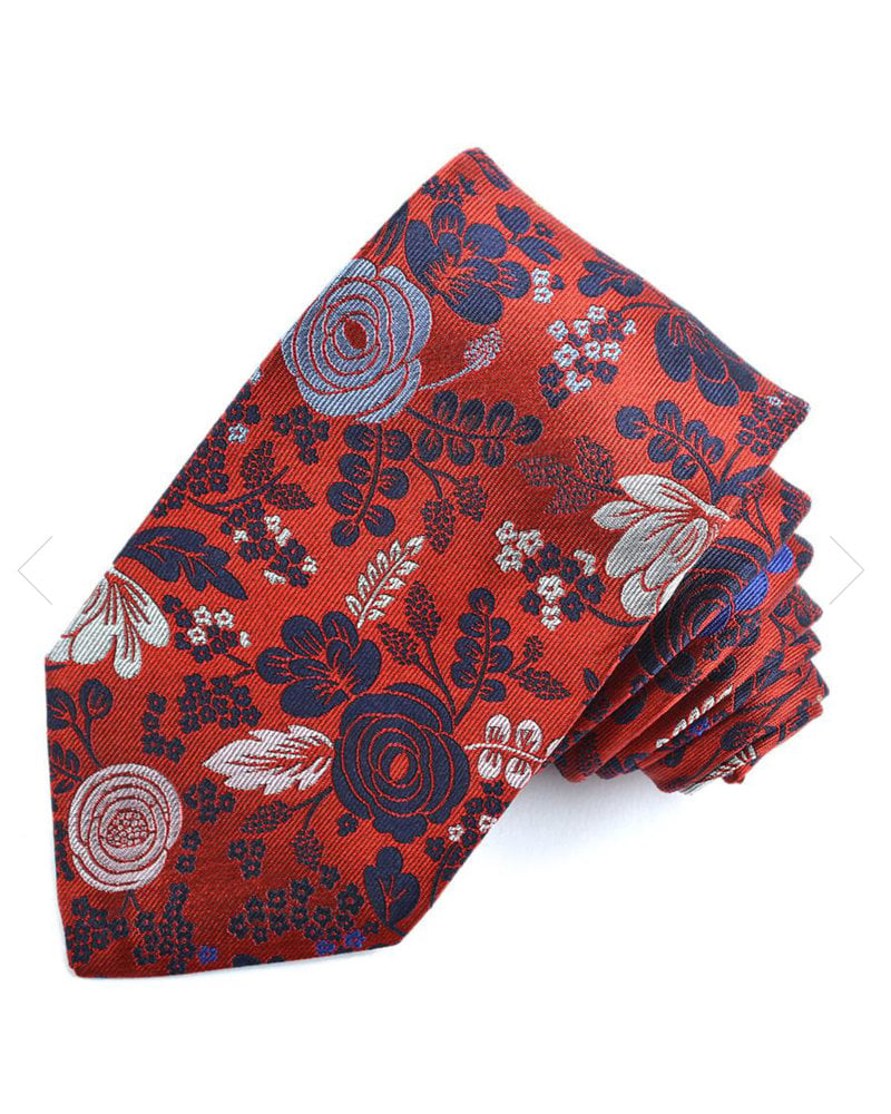 DION Red Floral Silk Tie